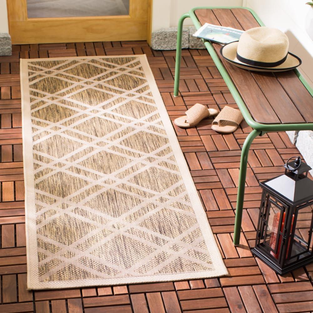 image:imageSAFAVIEH Courtyard Collection 8 x 11 NavyBeige CY6923 Trellis Indoor Outdoor Waterproof EasyCleaning Patio Backyard Mudroom AreaRugBrownBone