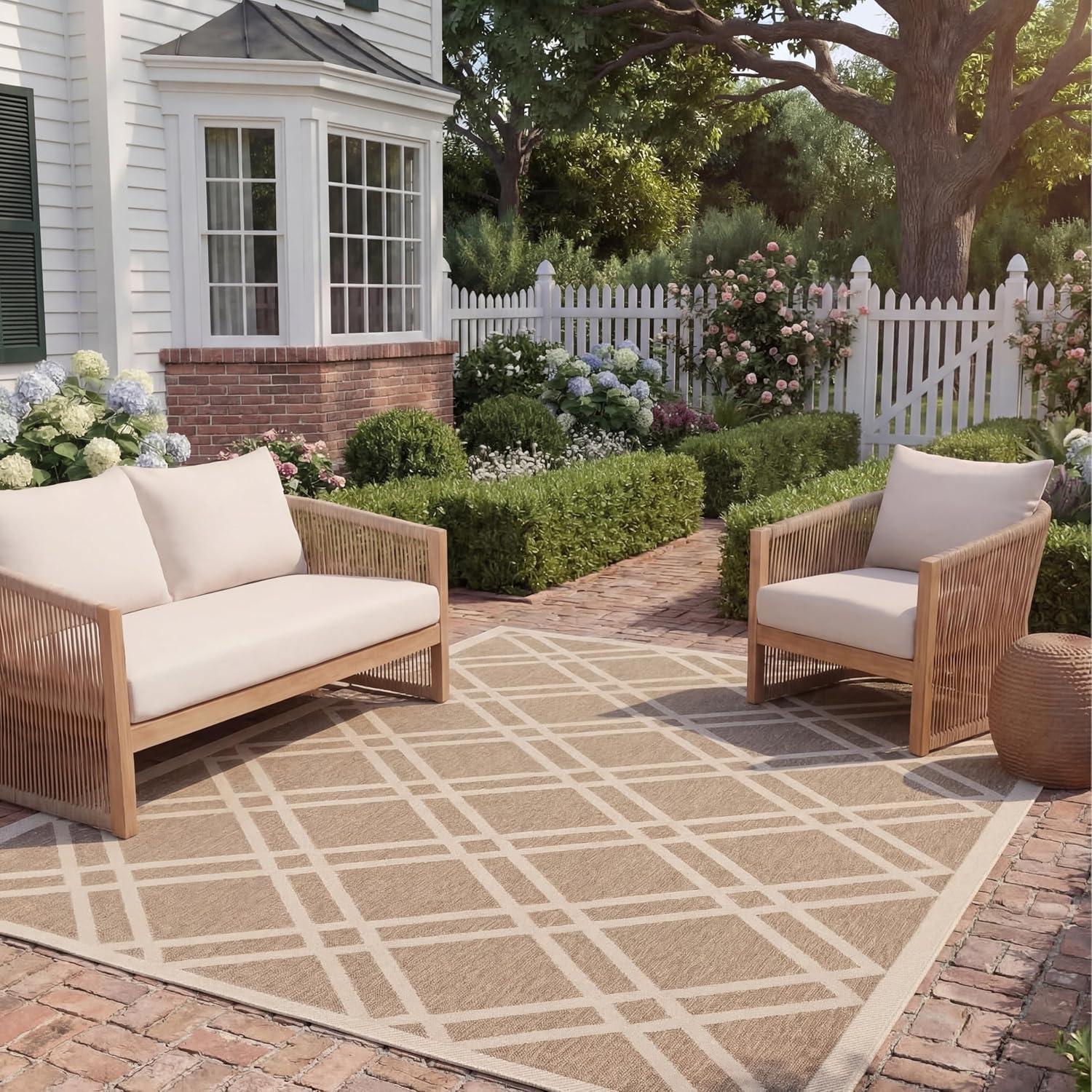 image:imageSAFAVIEH Courtyard Collection 8 x 11 NavyBeige CY6923 Trellis Indoor Outdoor Waterproof EasyCleaning Patio Backyard Mudroom AreaRugBrownBone