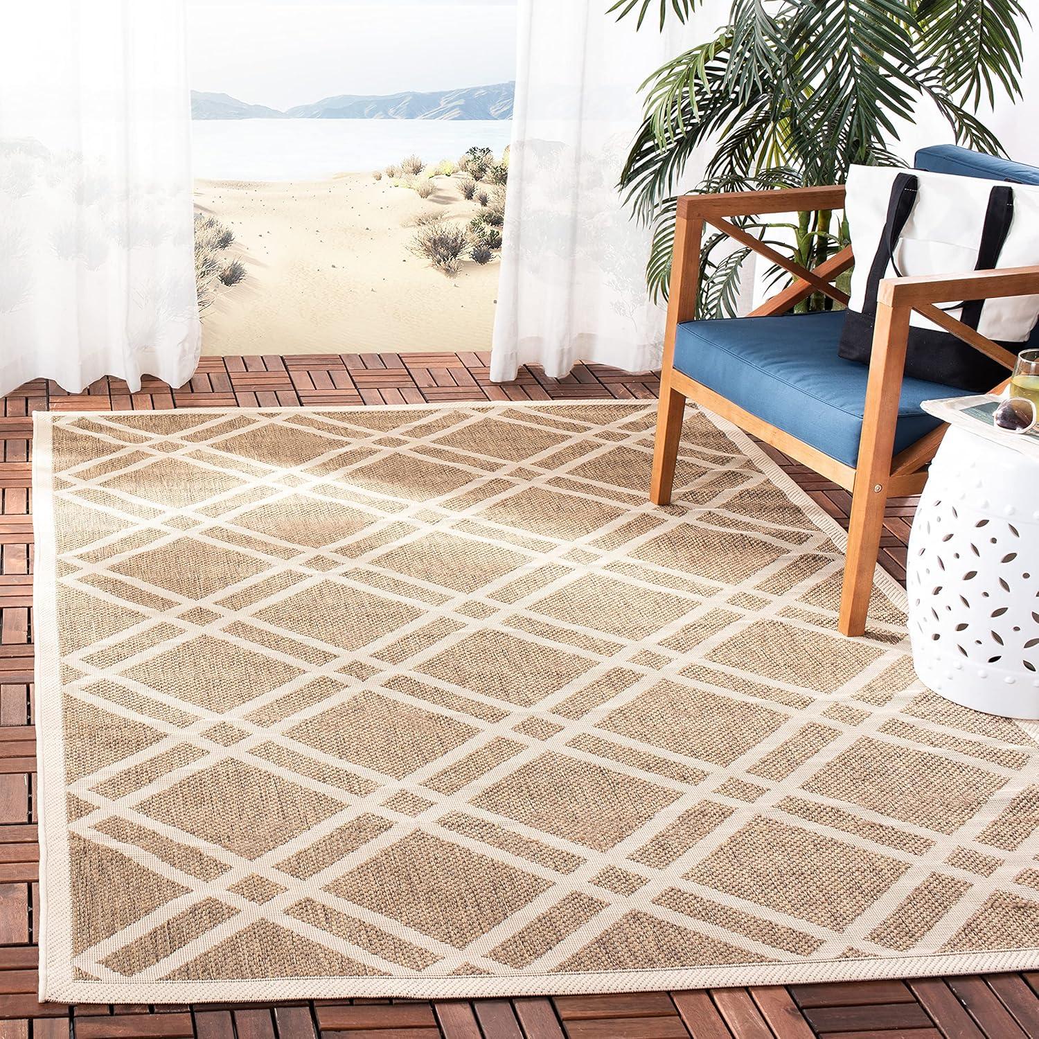 image:imageSAFAVIEH Courtyard Collection 8 x 11 NavyBeige CY6923 Trellis Indoor Outdoor Waterproof EasyCleaning Patio Backyard Mudroom AreaRugBrownBone