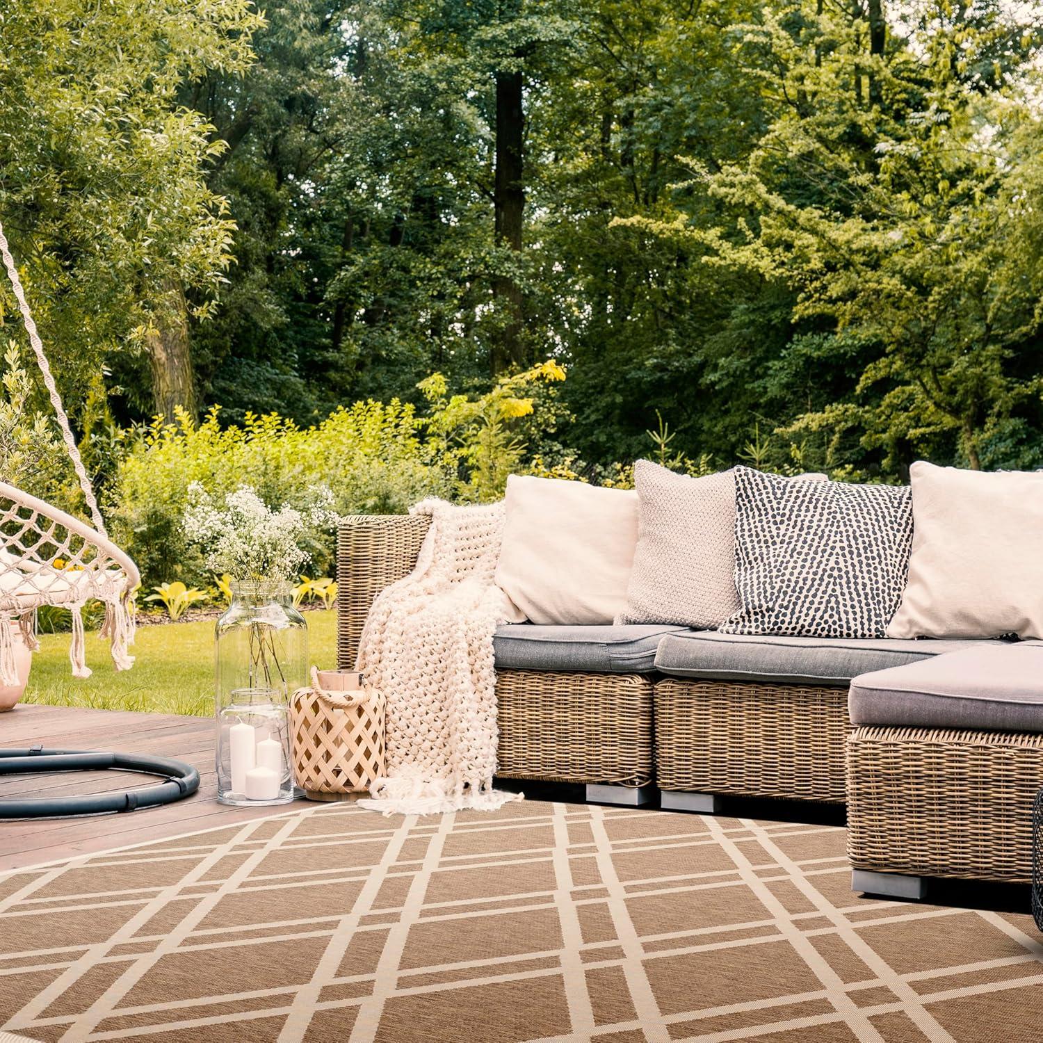 image:imageSAFAVIEH Courtyard Collection 8 x 11 NavyBeige CY6923 Trellis Indoor Outdoor Waterproof EasyCleaning Patio Backyard Mudroom AreaRugBrownBone