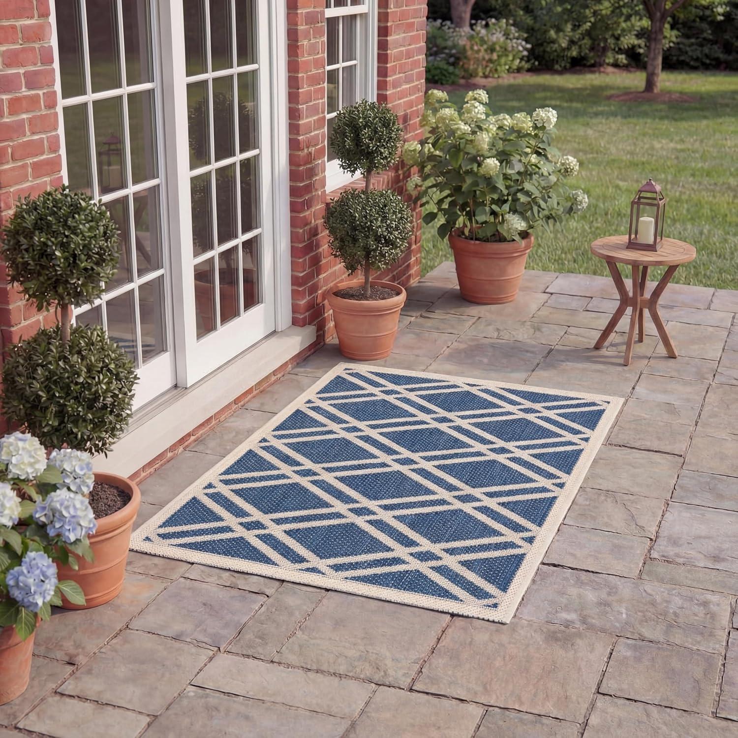 image:imageSAFAVIEH Courtyard Collection 8 x 11 NavyBeige CY6923 Trellis Indoor Outdoor Waterproof EasyCleaning Patio Backyard Mudroom AreaRugNavyBeige