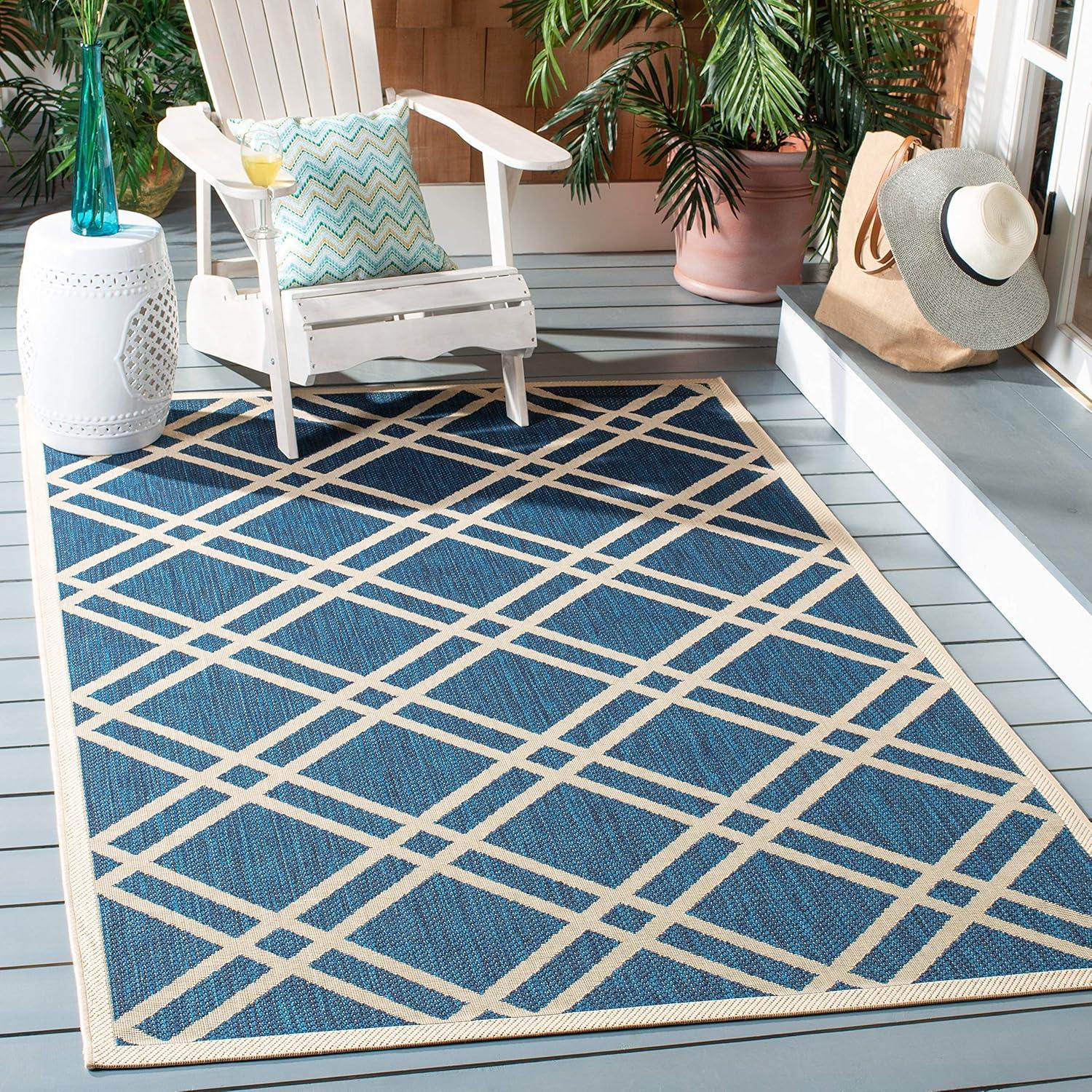 image:imageSAFAVIEH Courtyard Collection 8 x 11 NavyBeige CY6923 Trellis Indoor Outdoor Waterproof EasyCleaning Patio Backyard Mudroom AreaRugNavyBeige