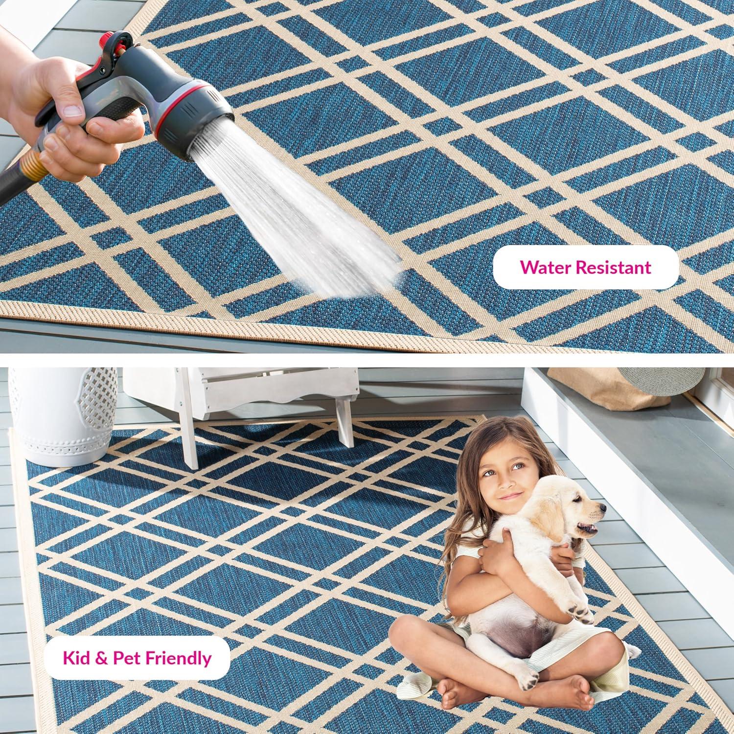 image:imageSAFAVIEH Courtyard Collection 8 x 11 NavyBeige CY6923 Trellis Indoor Outdoor Waterproof EasyCleaning Patio Backyard Mudroom AreaRugNavyBeige