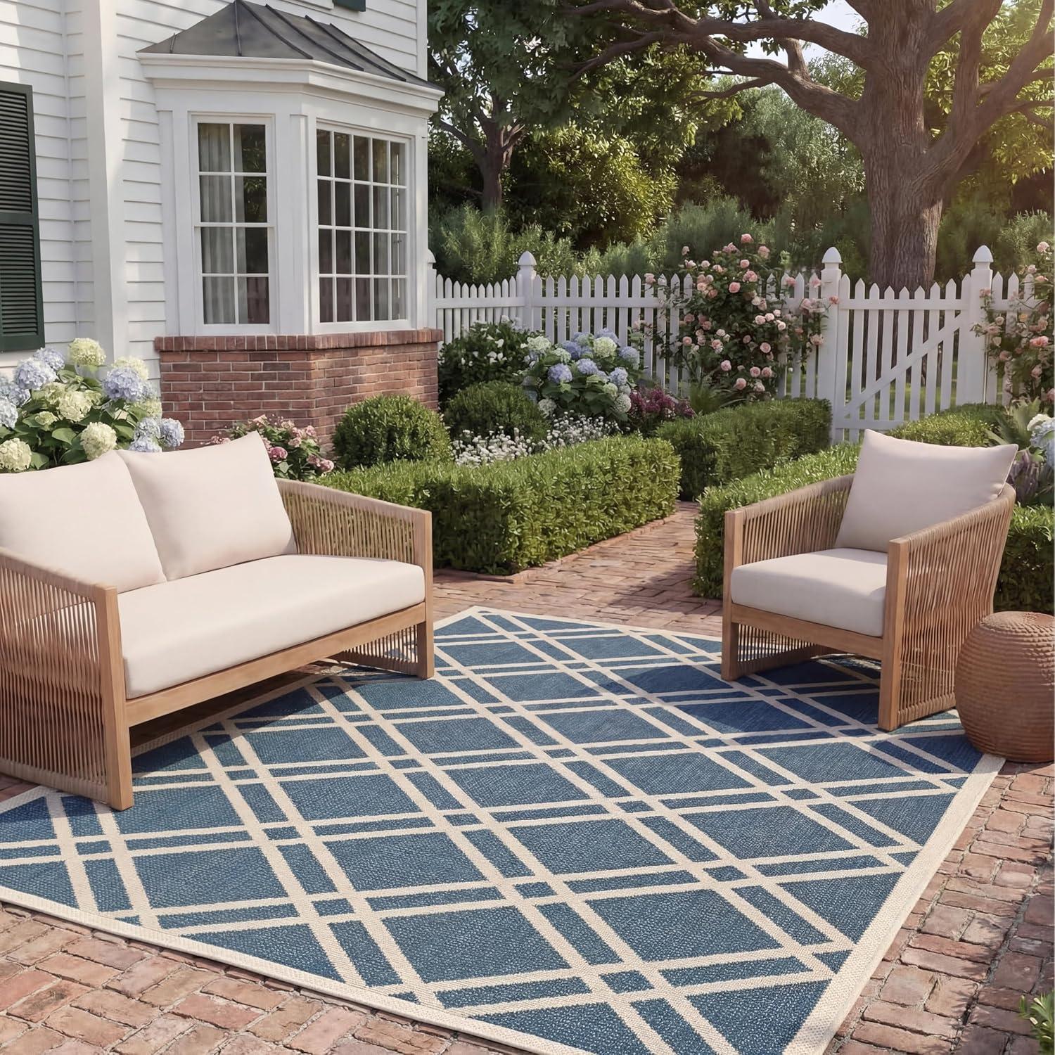 image:imageSAFAVIEH Courtyard Collection 8 x 11 NavyBeige CY6923 Trellis Indoor Outdoor Waterproof EasyCleaning Patio Backyard Mudroom AreaRugNavyBeige