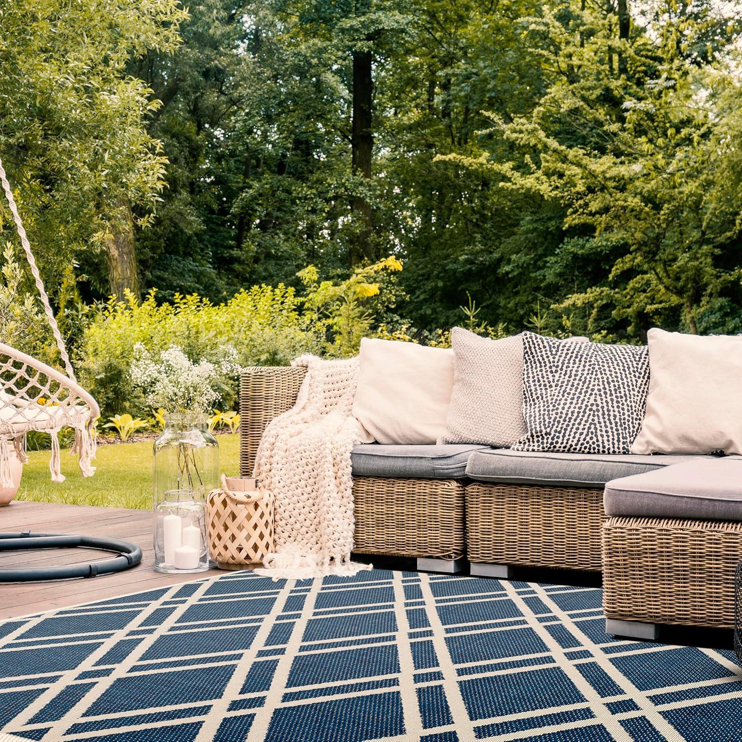 image:imageSAFAVIEH Courtyard Collection 8 x 11 NavyBeige CY6923 Trellis Indoor Outdoor Waterproof EasyCleaning Patio Backyard Mudroom AreaRugNavyBeige