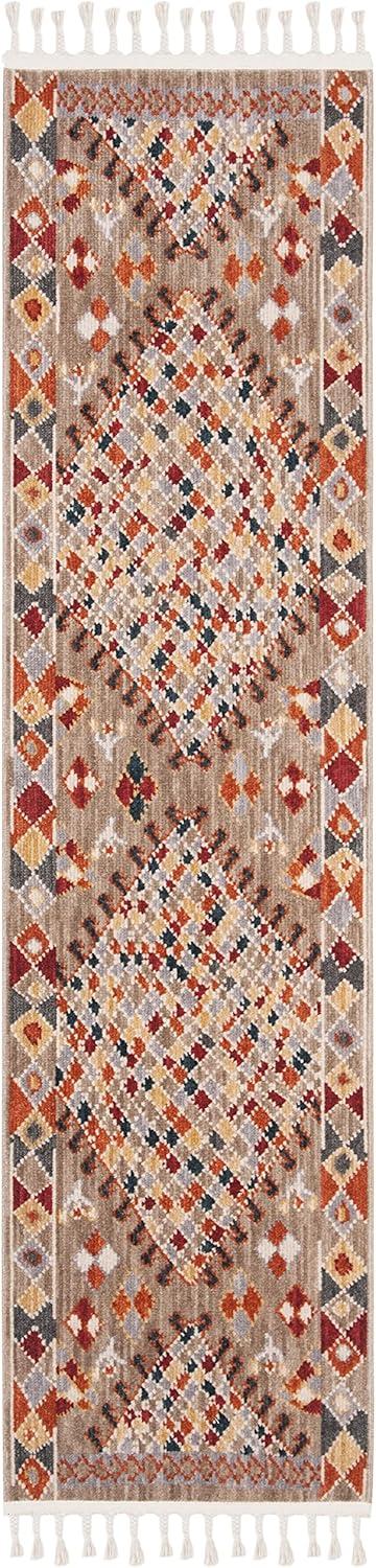image:imageSAFAVIEH Farmhouse Collection 51 x 73 Taupe Navy FMH852E Boho Moroccan Tribal Tassel Area RugTaupeNavy