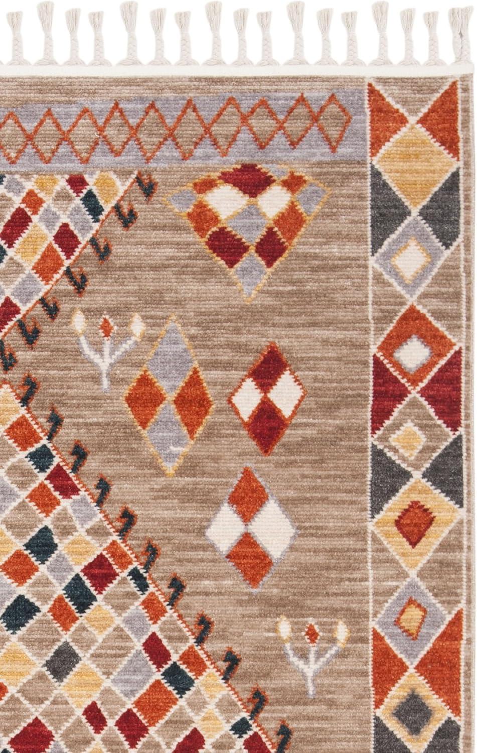 image:imageSAFAVIEH Farmhouse Collection 51 x 73 Taupe Navy FMH852E Boho Moroccan Tribal Tassel Area RugTaupeNavy