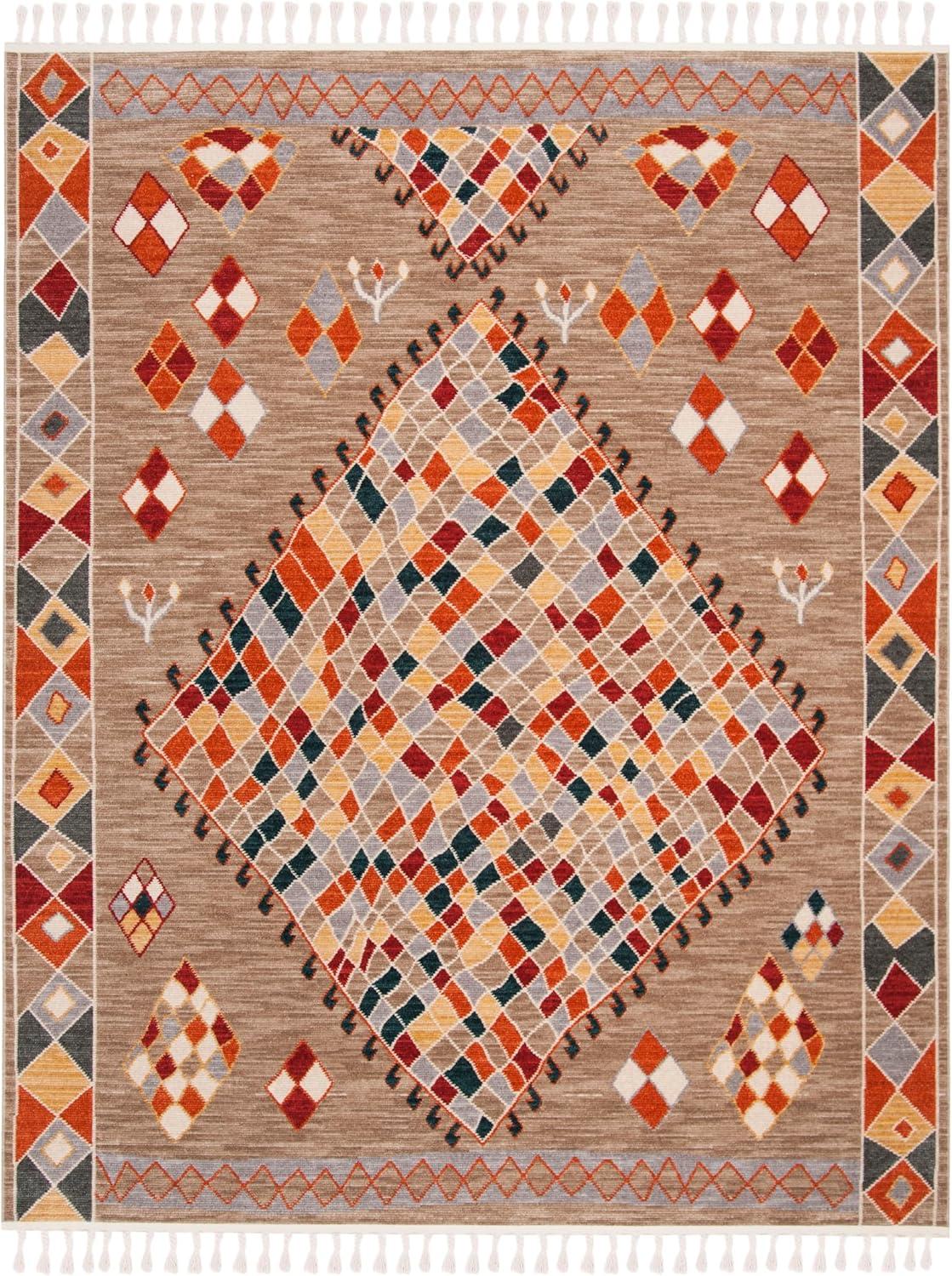 image:imageSAFAVIEH Farmhouse Collection 51 x 73 Taupe Navy FMH852E Boho Moroccan Tribal Tassel Area RugTaupeNavy