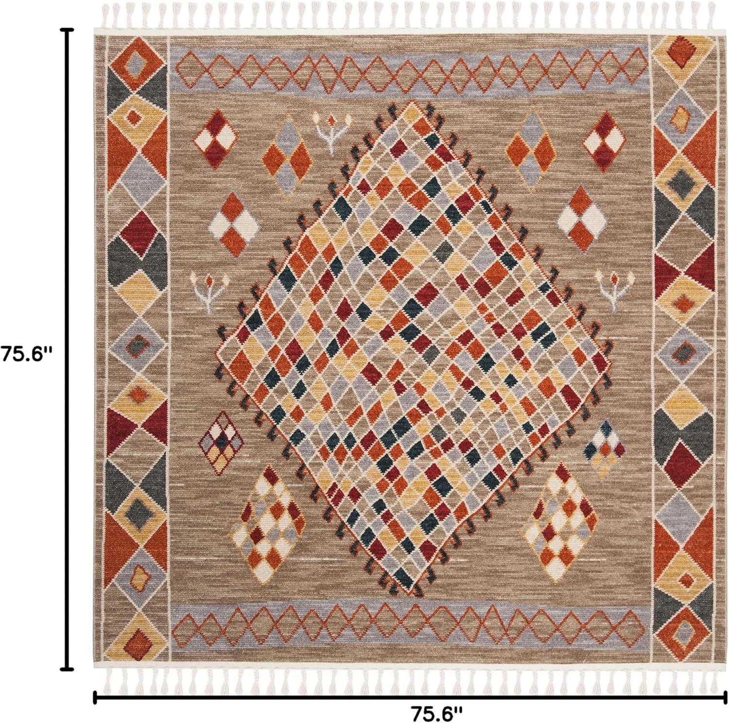 image:imageSAFAVIEH Farmhouse Collection 51 x 73 Taupe Navy FMH852E Boho Moroccan Tribal Tassel Area RugTaupeNavy