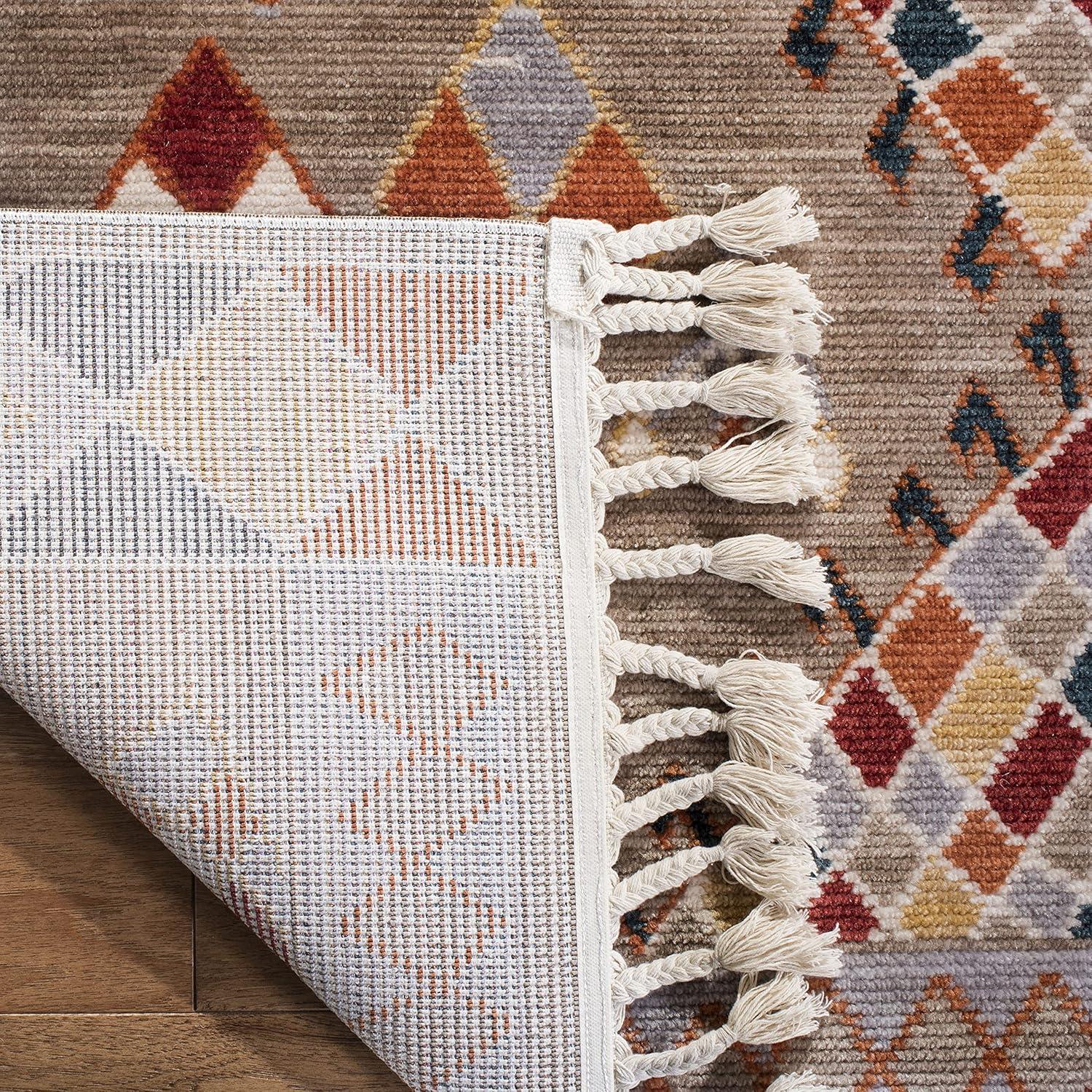 image:imageSAFAVIEH Farmhouse Collection 51 x 73 Taupe Navy FMH852E Boho Moroccan Tribal Tassel Area RugTaupeNavy