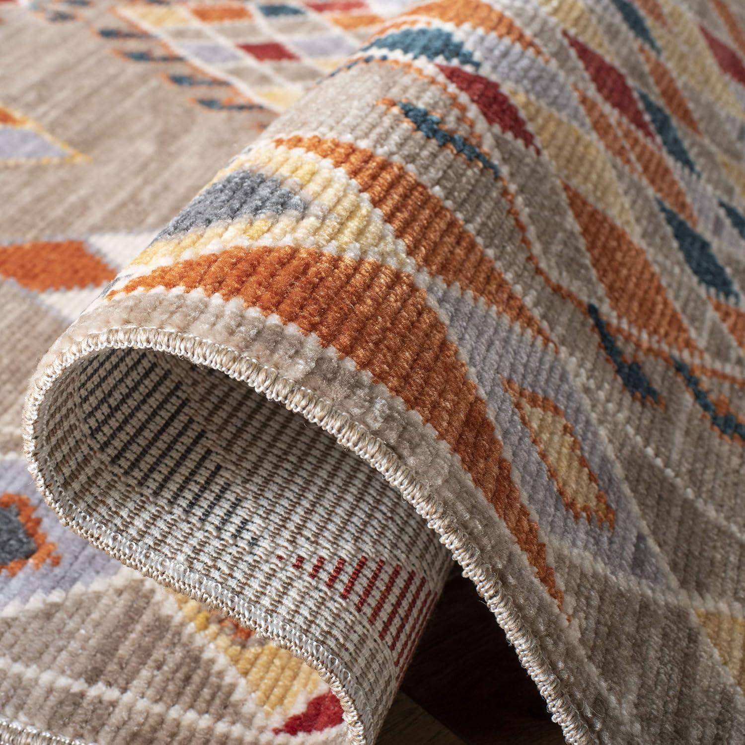 image:imageSAFAVIEH Farmhouse Collection 51 x 73 Taupe Navy FMH852E Boho Moroccan Tribal Tassel Area RugTaupeNavy