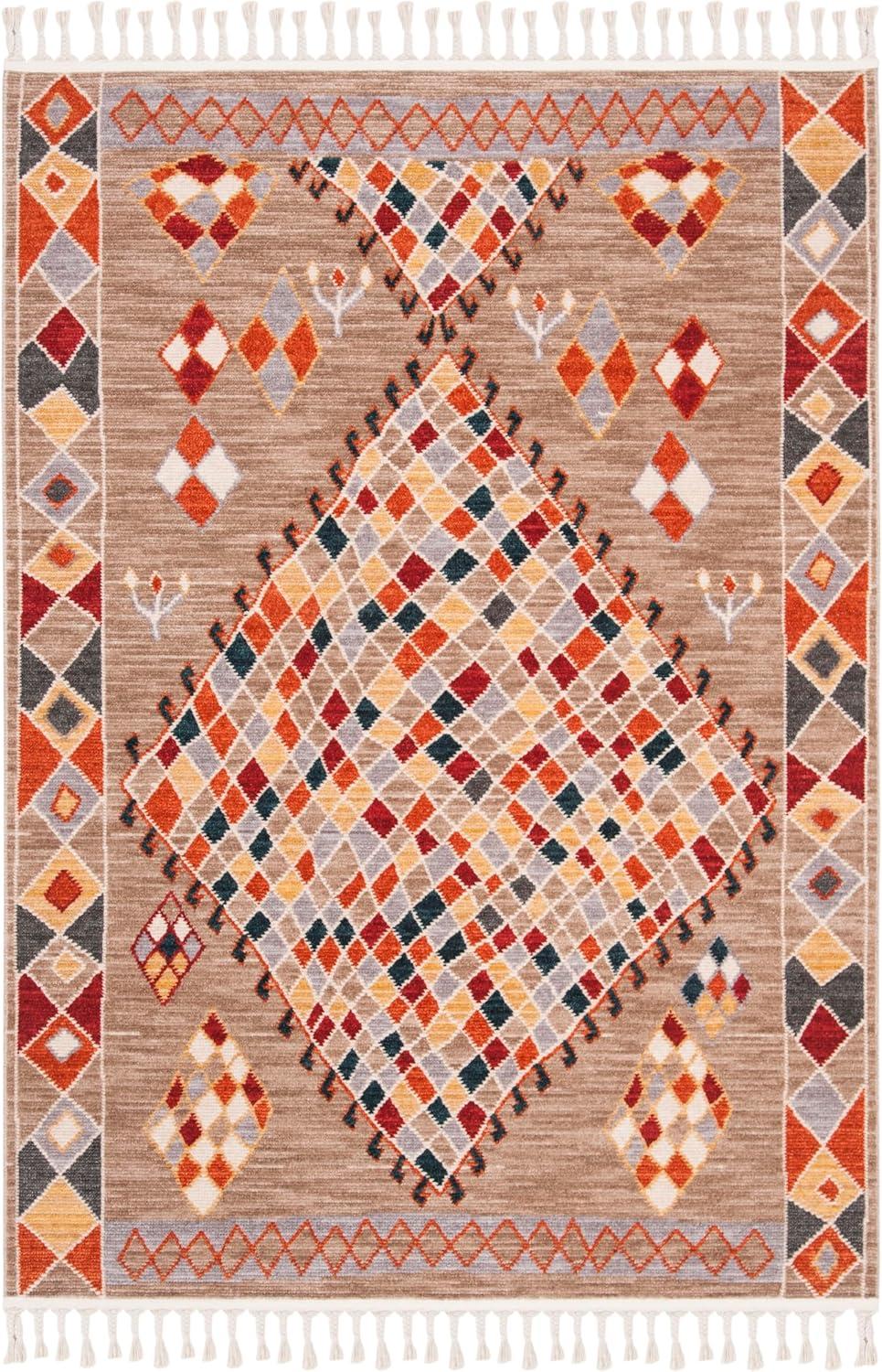 image:imageSAFAVIEH Farmhouse Collection 51 x 73 Taupe Navy FMH852E Boho Moroccan Tribal Tassel Area RugTaupeNavy