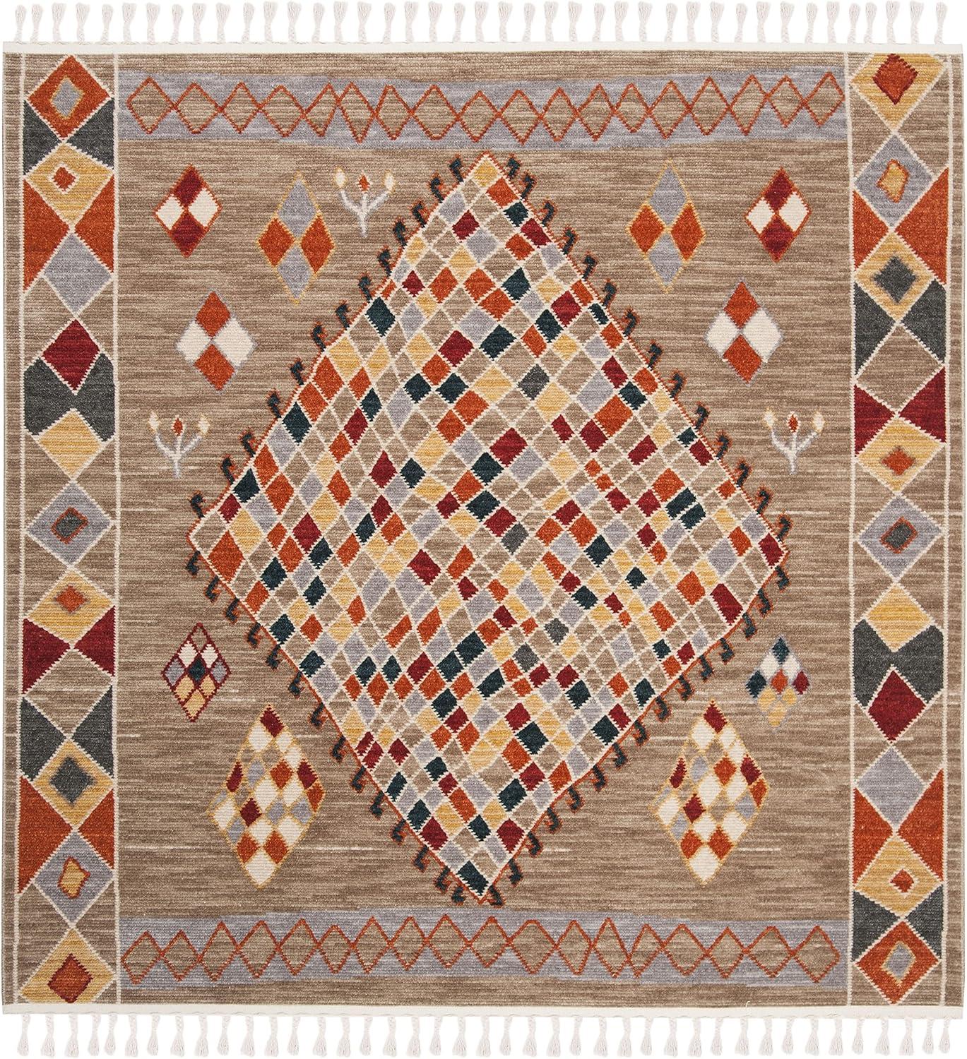 image:imageSAFAVIEH Farmhouse Collection 51 x 73 Taupe Navy FMH852E Boho Moroccan Tribal Tassel Area RugTaupeNavy