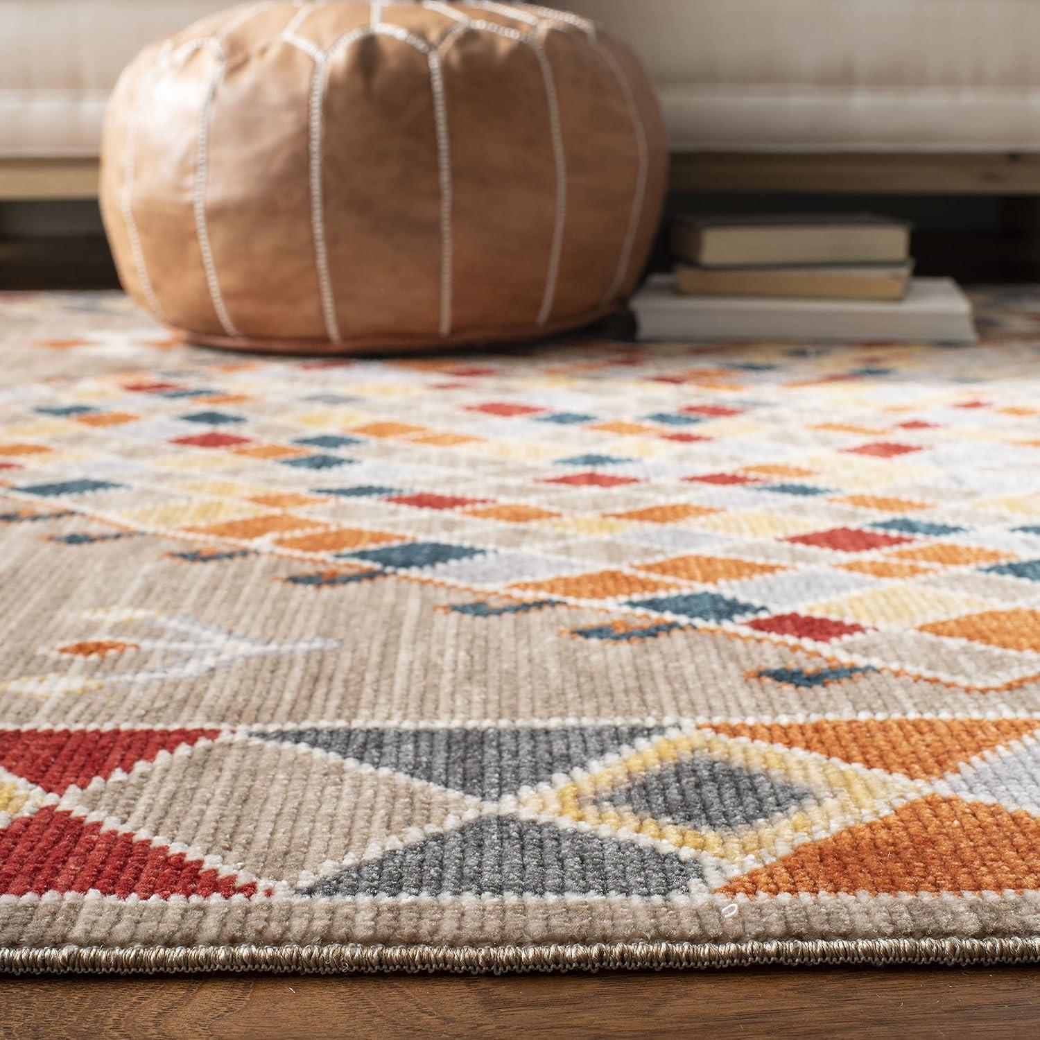 image:imageSAFAVIEH Farmhouse Collection 51 x 73 Taupe Navy FMH852E Boho Moroccan Tribal Tassel Area RugTaupeNavy
