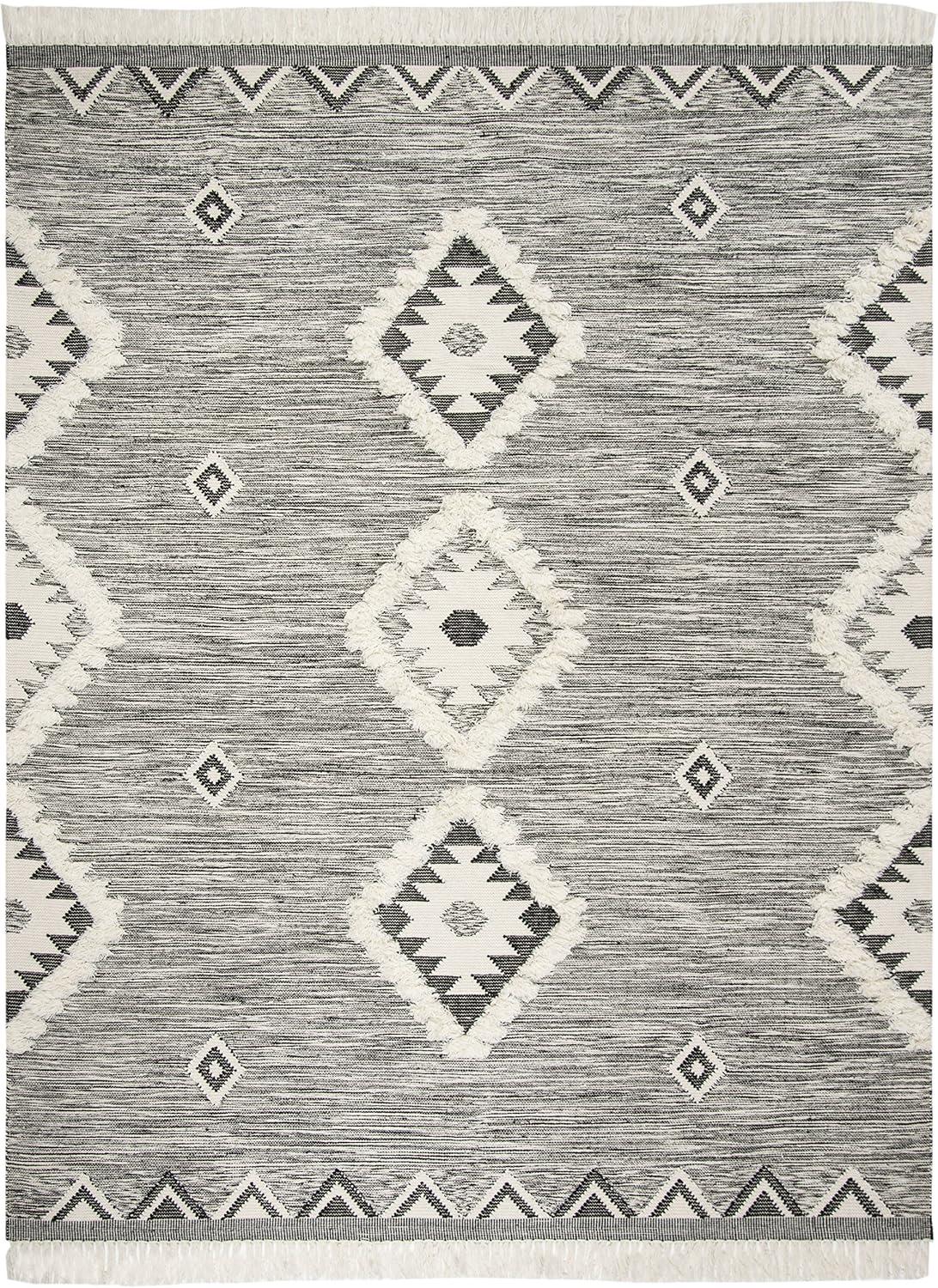 image:imageSAFAVIEH Kenya Collection Area Rug 6 x 9 Black amp Ivory HandKnotted Moroccan Tribal Tassel Wool Ideal for High Traffic Areas in Living Room Bedroom KNY906HBlackIvory