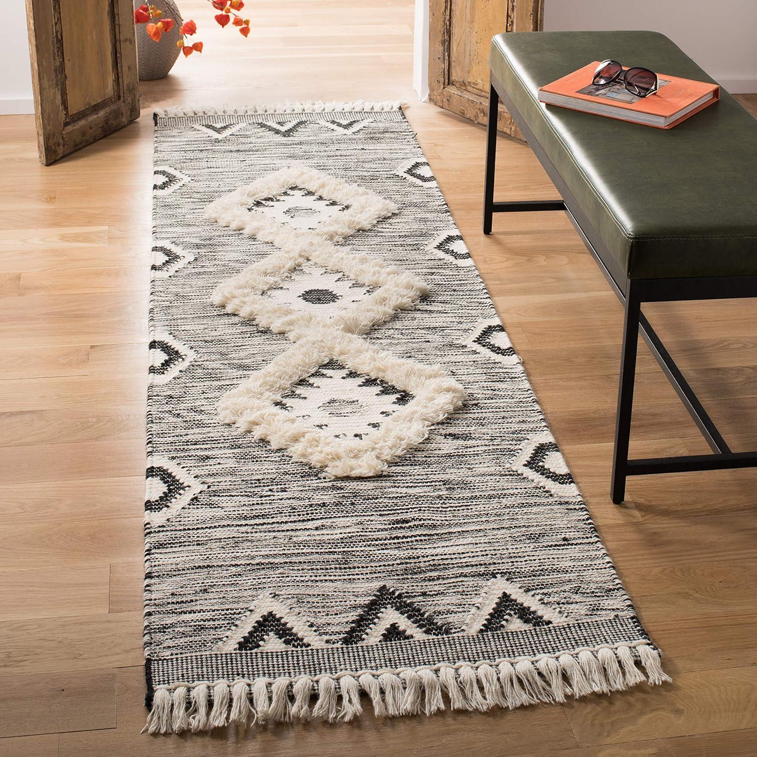 image:imageSAFAVIEH Kenya Collection Area Rug 6 x 9 Black amp Ivory HandKnotted Moroccan Tribal Tassel Wool Ideal for High Traffic Areas in Living Room Bedroom KNY906HBlackIvory