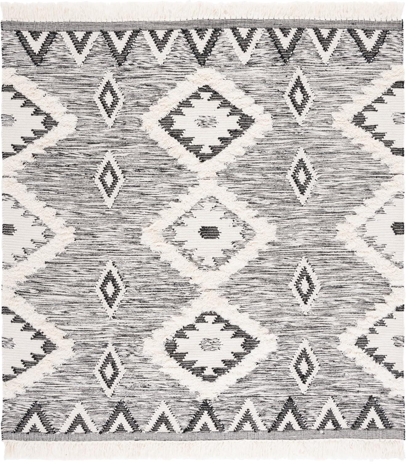 image:imageSAFAVIEH Kenya Collection Area Rug 6 x 9 Black amp Ivory HandKnotted Moroccan Tribal Tassel Wool Ideal for High Traffic Areas in Living Room Bedroom KNY906HBlackIvory