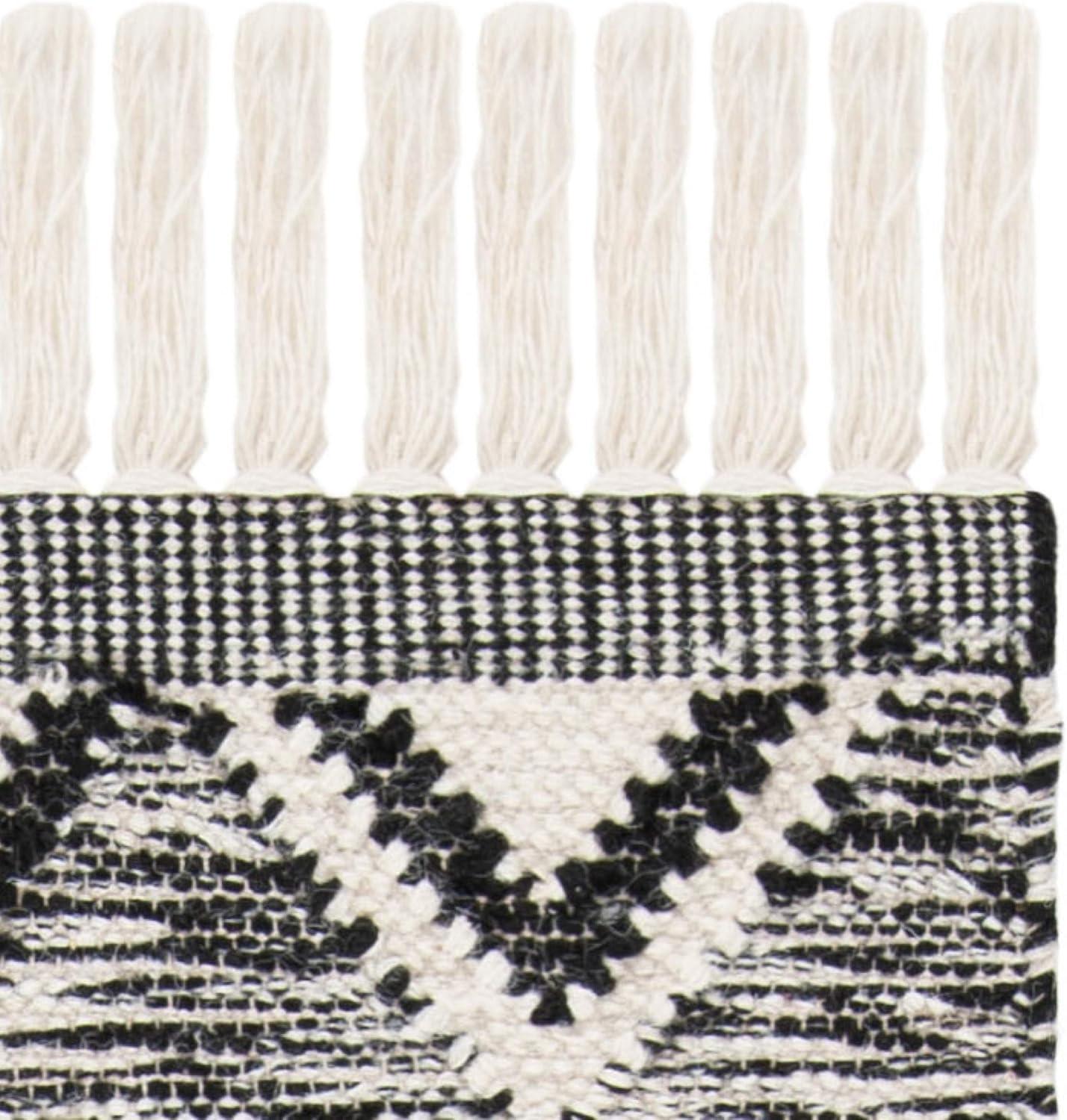 image:imageSAFAVIEH Kenya Collection Area Rug 6 x 9 Black amp Ivory HandKnotted Moroccan Tribal Tassel Wool Ideal for High Traffic Areas in Living Room Bedroom KNY906HBlackIvory