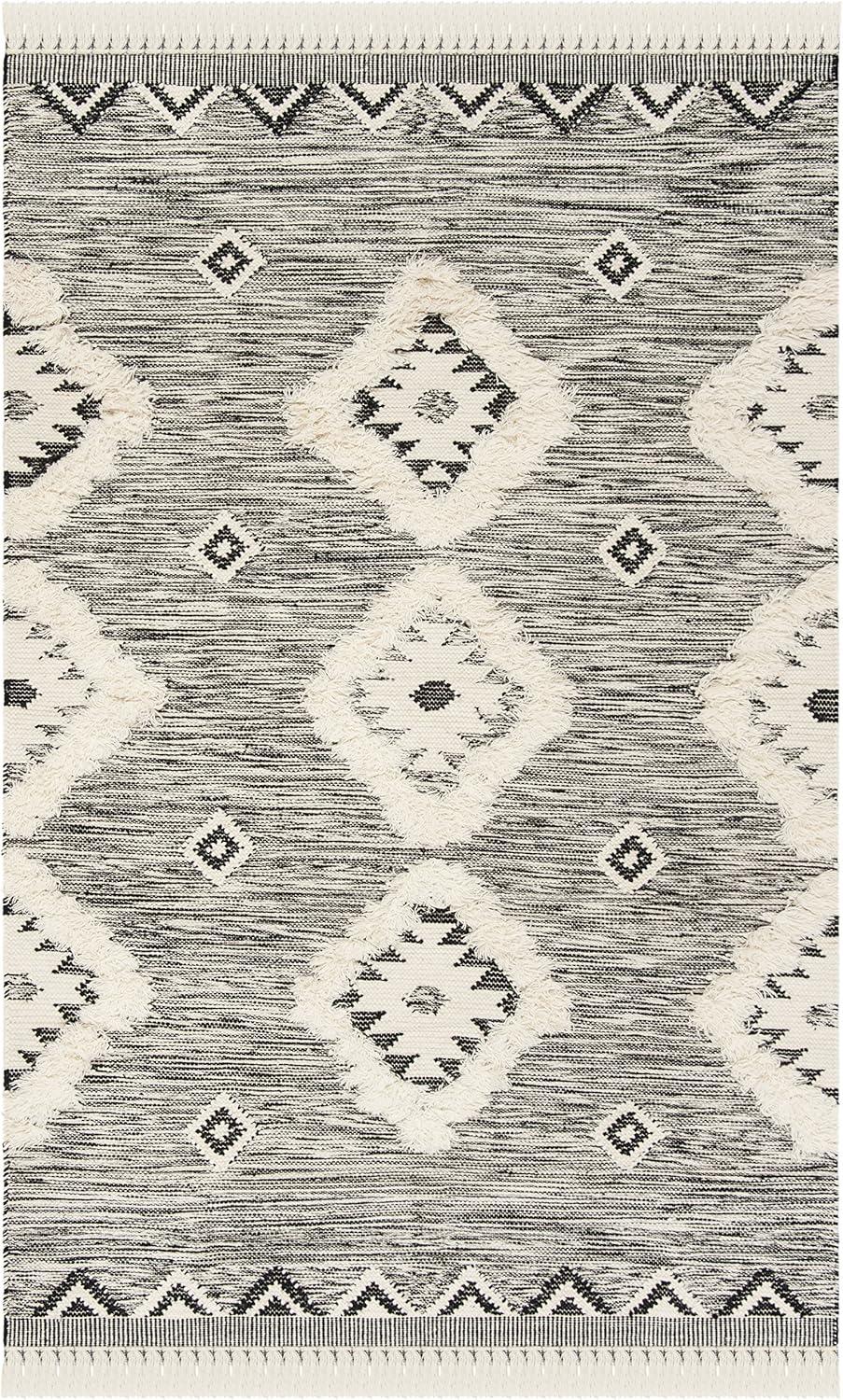 image:imageSAFAVIEH Kenya Collection Area Rug 6 x 9 Black amp Ivory HandKnotted Moroccan Tribal Tassel Wool Ideal for High Traffic Areas in Living Room Bedroom KNY906HBlackIvory