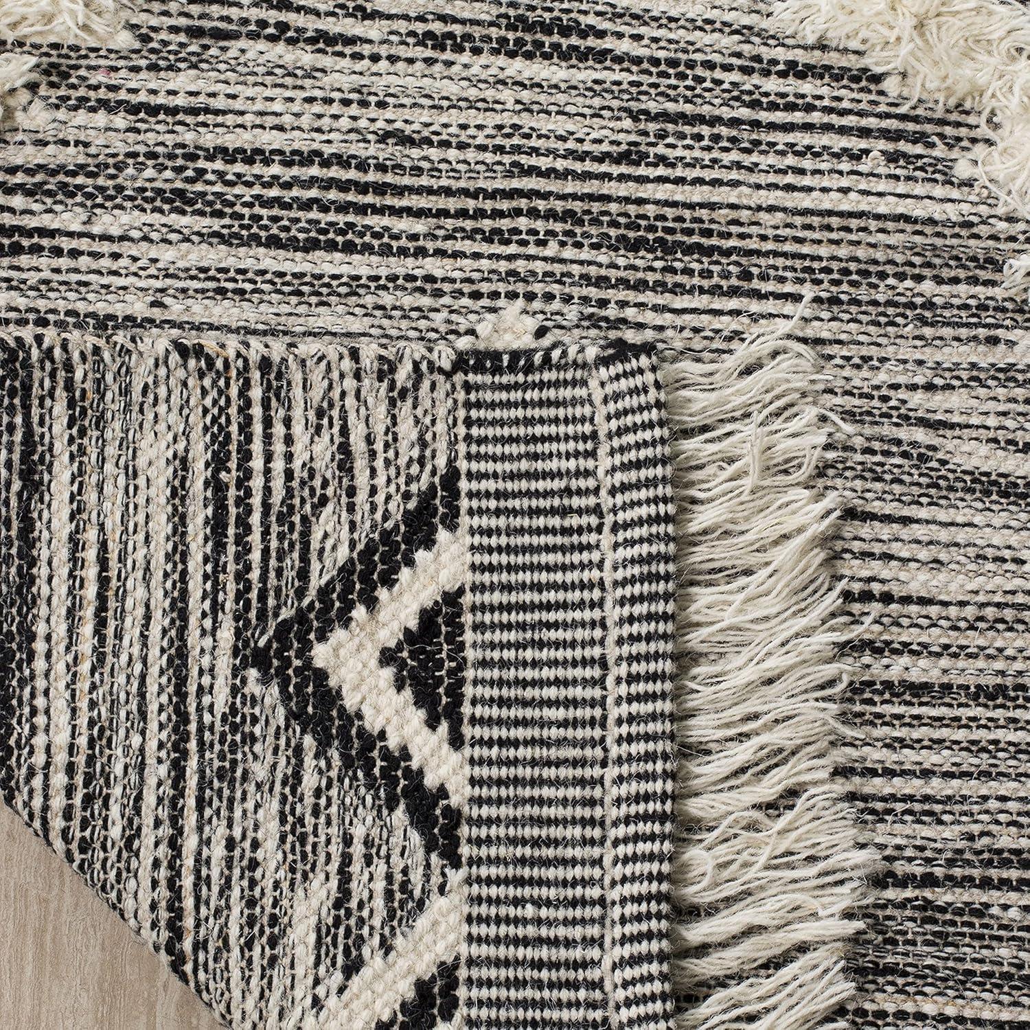 image:imageSAFAVIEH Kenya Collection Area Rug 6 x 9 Black amp Ivory HandKnotted Moroccan Tribal Tassel Wool Ideal for High Traffic Areas in Living Room Bedroom KNY906HBlackIvory