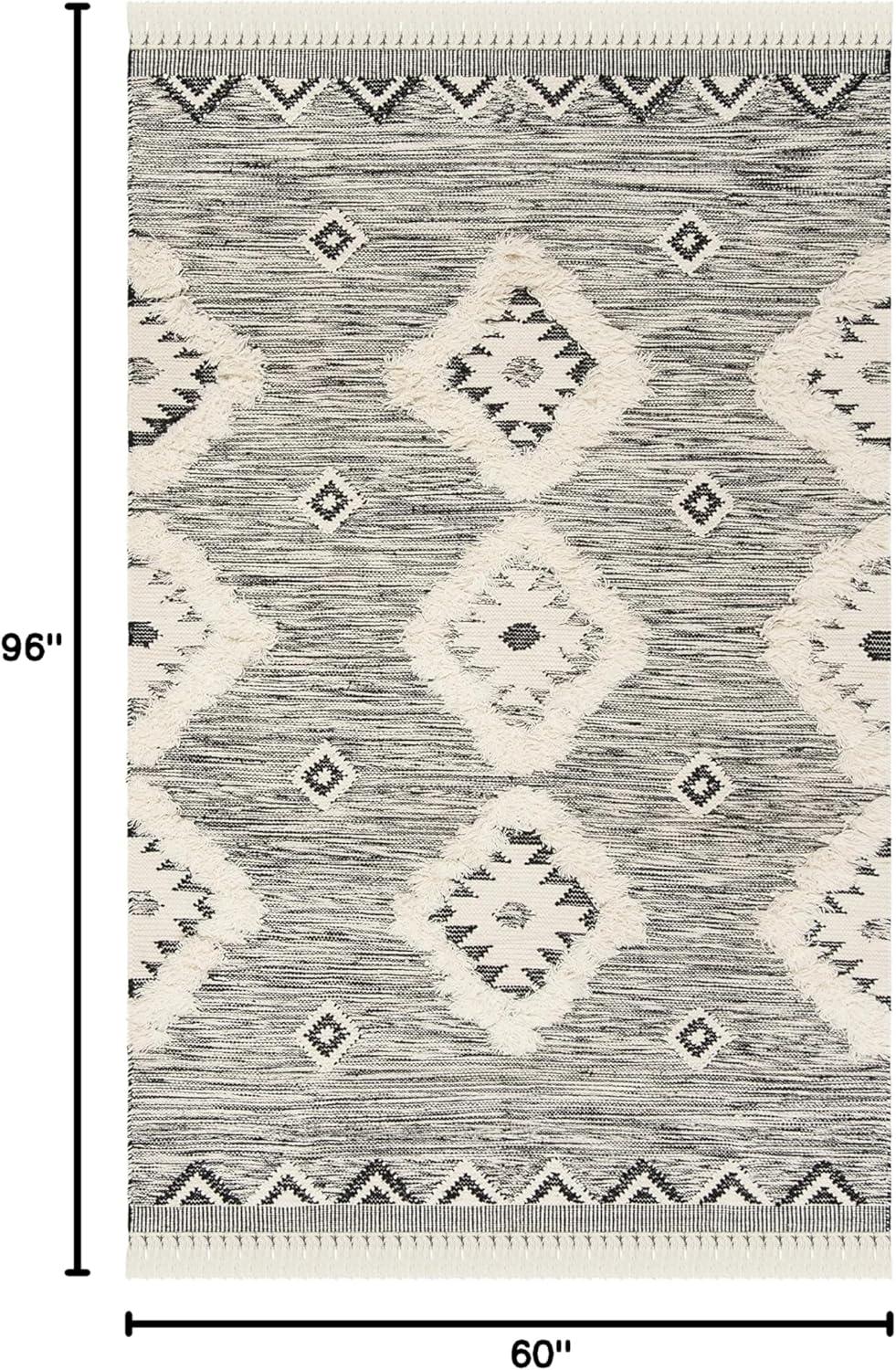 image:imageSAFAVIEH Kenya Collection Area Rug 6 x 9 Black amp Ivory HandKnotted Moroccan Tribal Tassel Wool Ideal for High Traffic Areas in Living Room Bedroom KNY906HBlackIvory