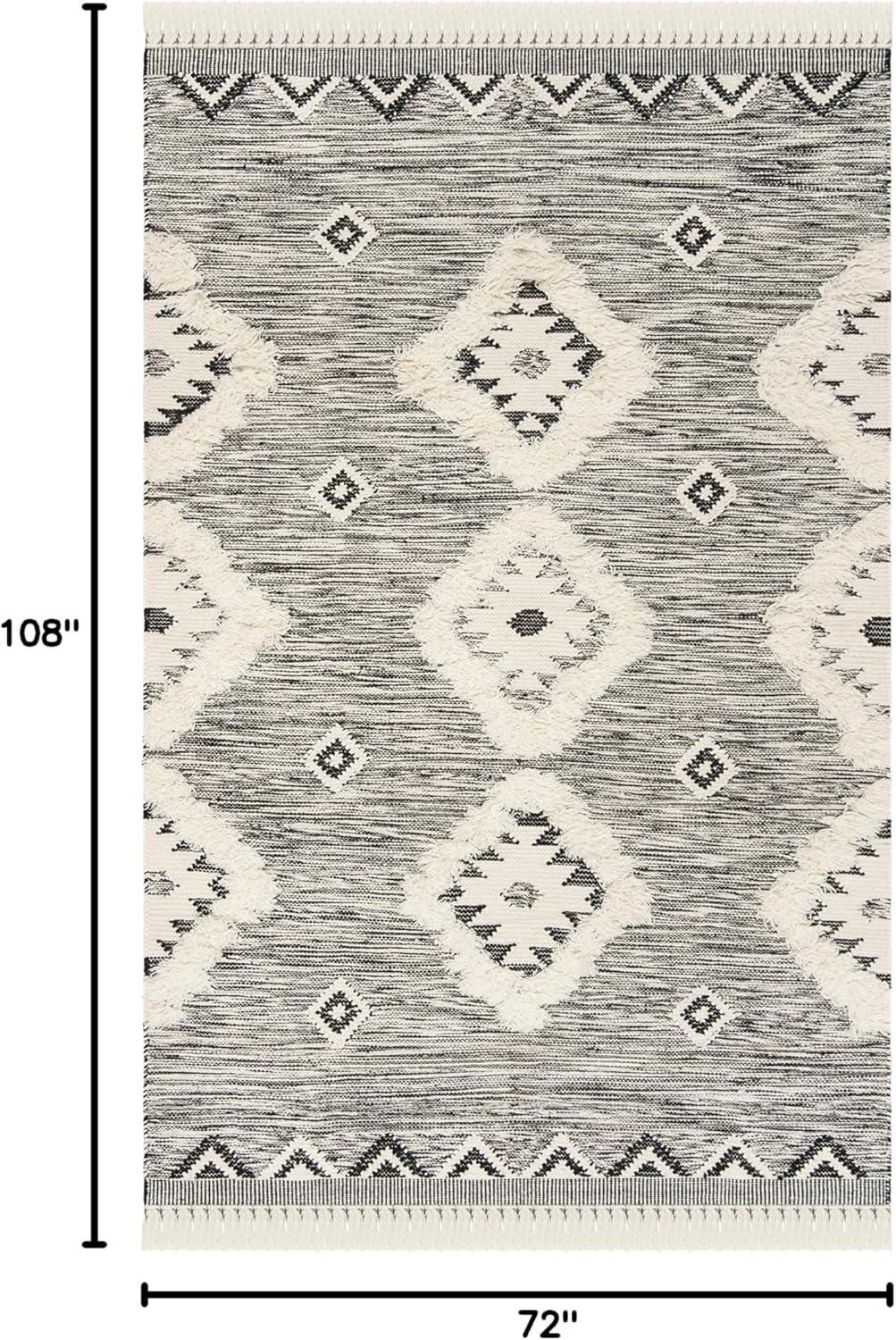 image:imageSAFAVIEH Kenya Collection Area Rug 6 x 9 Black amp Ivory HandKnotted Moroccan Tribal Tassel Wool Ideal for High Traffic Areas in Living Room Bedroom KNY906HBlackIvory