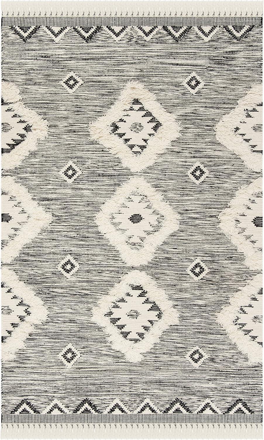 image:imageSAFAVIEH Kenya Collection Area Rug 6 x 9 Black amp Ivory HandKnotted Moroccan Tribal Tassel Wool Ideal for High Traffic Areas in Living Room Bedroom KNY906HBlackIvory