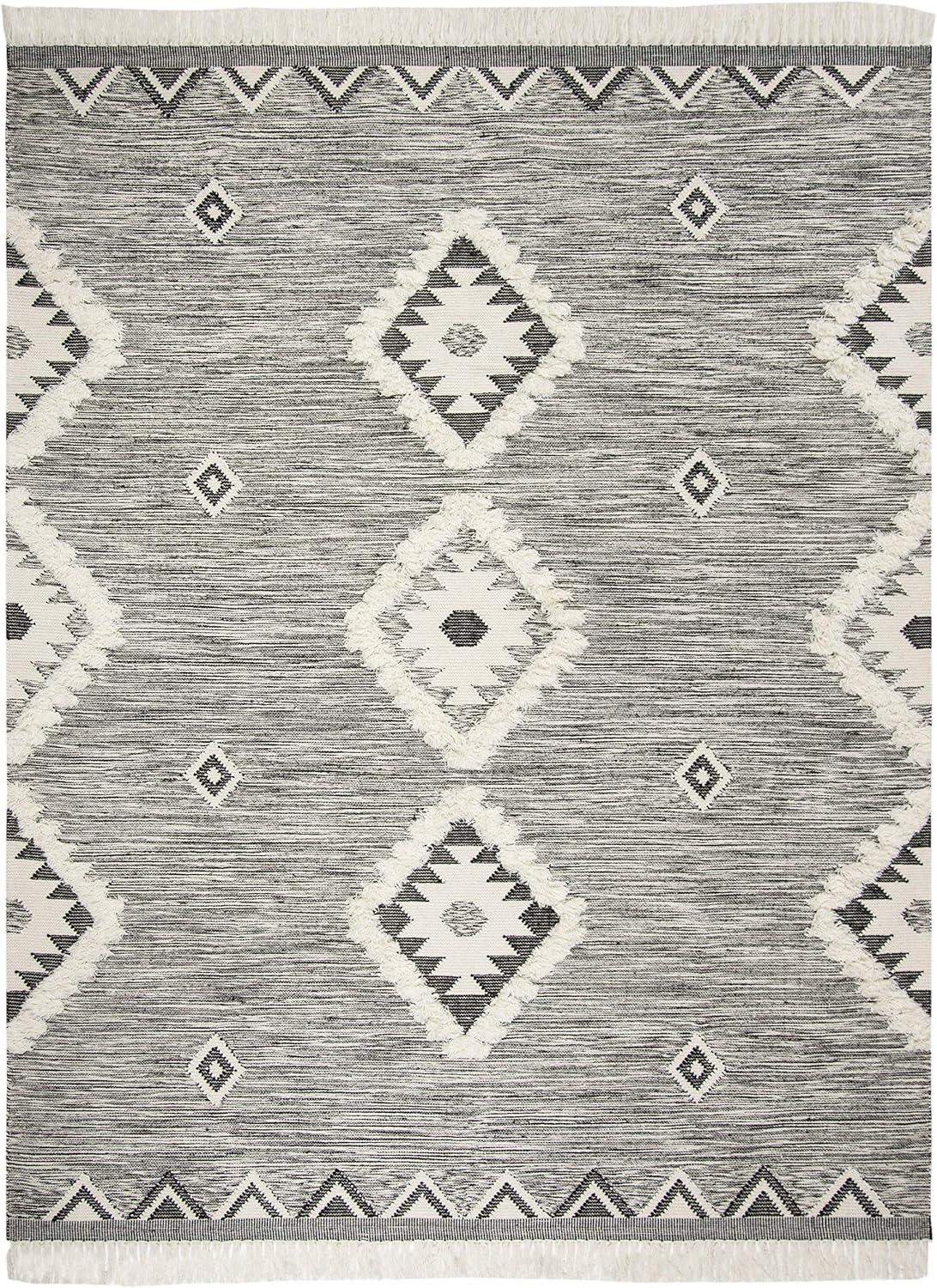 image:imageSAFAVIEH Kenya Collection Area Rug 6 x 9 Black amp Ivory HandKnotted Moroccan Tribal Tassel Wool Ideal for High Traffic Areas in Living Room Bedroom KNY906HBlackIvory