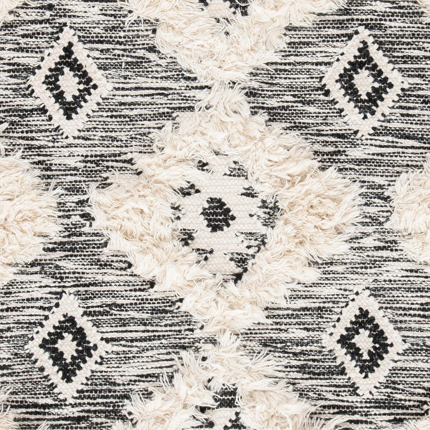 image:imageSAFAVIEH Kenya Collection Area Rug 6 x 9 Black amp Ivory HandKnotted Moroccan Tribal Tassel Wool Ideal for High Traffic Areas in Living Room Bedroom KNY906HBlackIvory