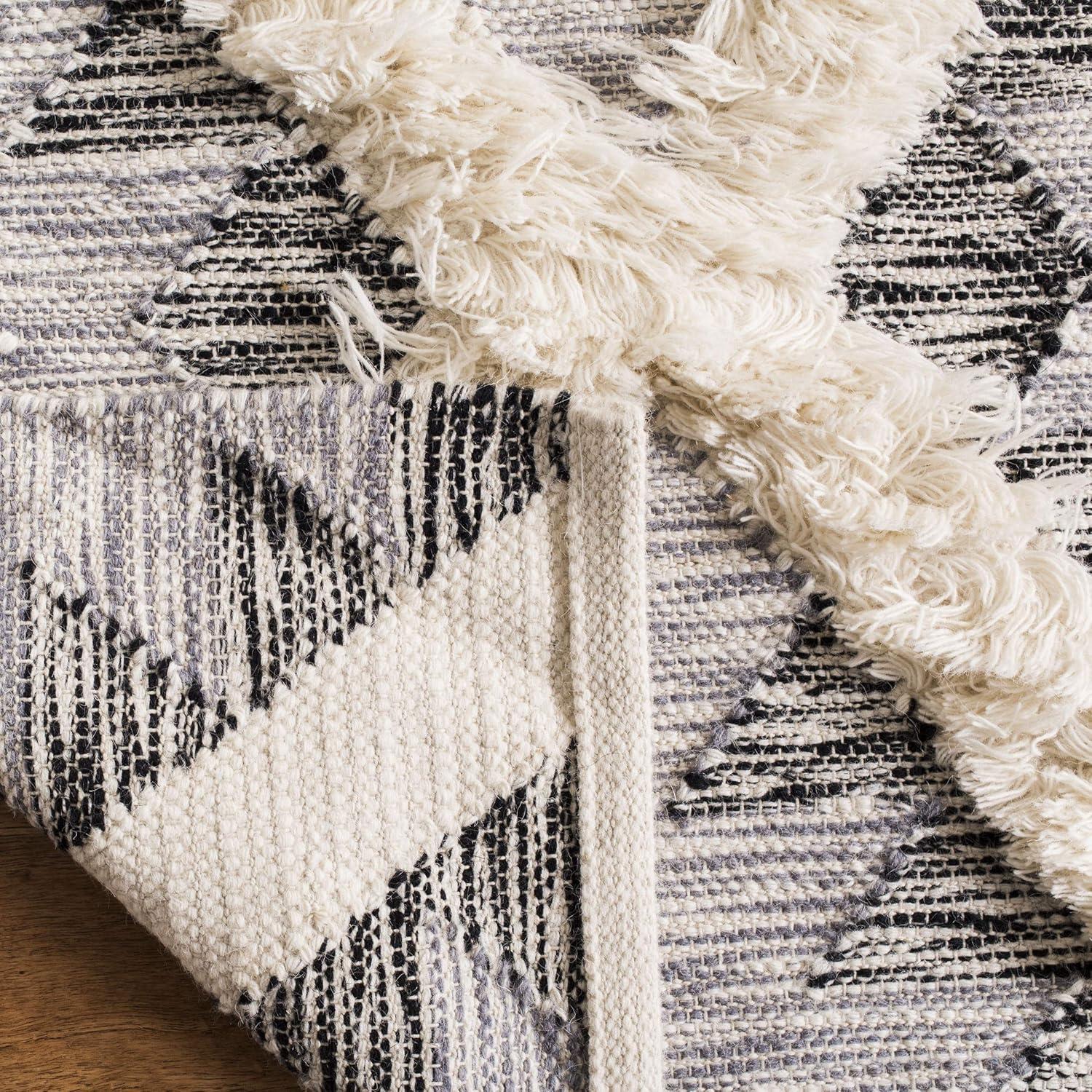 image:imageSAFAVIEH Kenya Collection Area Rug 6 x 9 Silver amp Ivory Handmade Moroccan Boho Tribal Wool Ideal for High Traffic Areas in Living Room Bedroom KNY455GCharcoalIvory