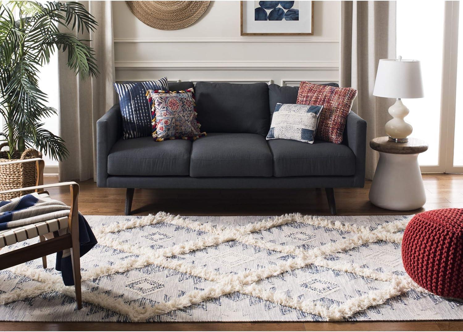 image:imageSAFAVIEH Kenya Collection Area Rug 6 x 9 Silver amp Ivory Handmade Moroccan Boho Tribal Wool Ideal for High Traffic Areas in Living Room Bedroom KNY455GSilverIvory