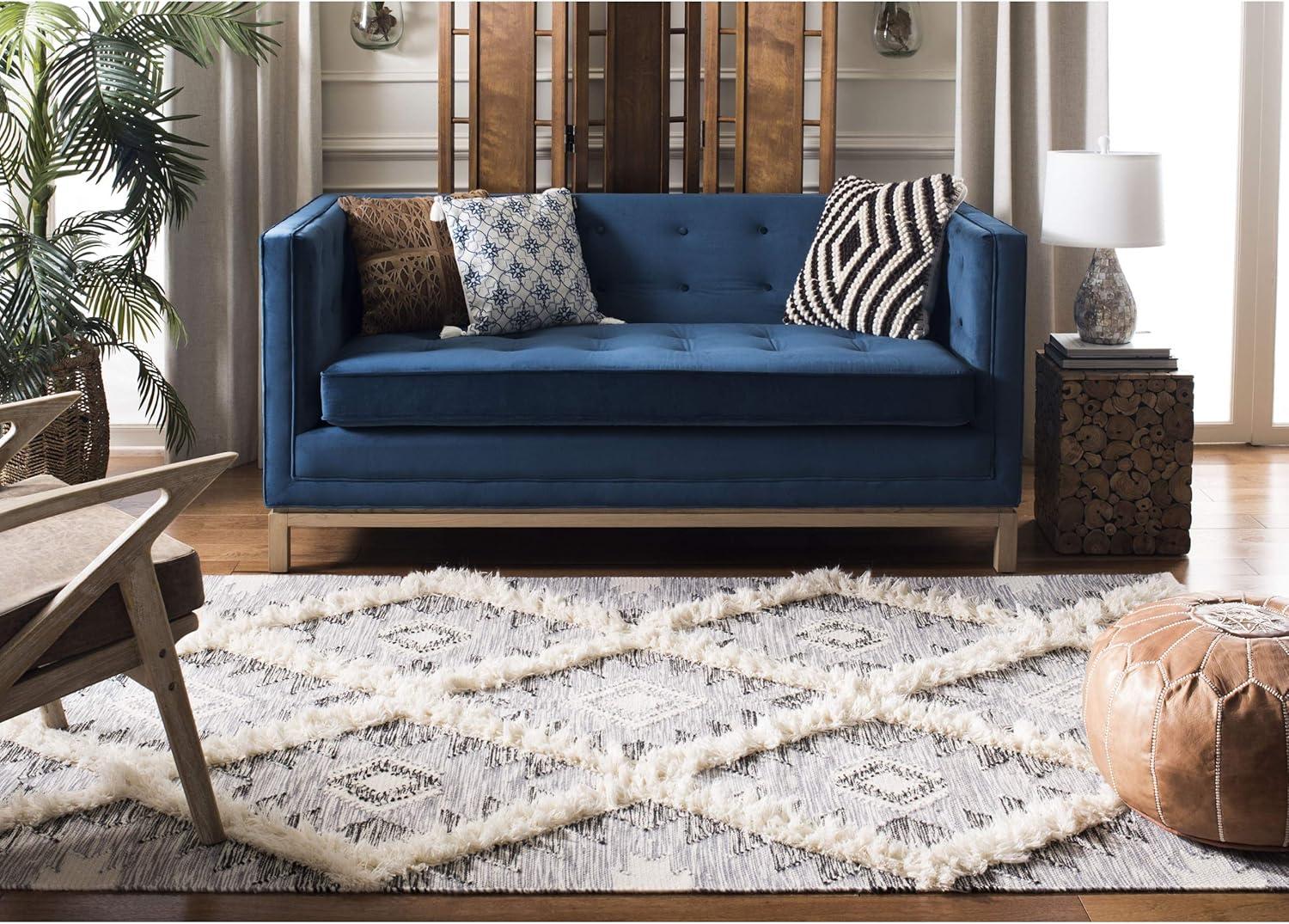 image:imageSAFAVIEH Kenya Collection Area Rug 6 x 9 Silver amp Ivory Handmade Moroccan Boho Tribal Wool Ideal for High Traffic Areas in Living Room Bedroom KNY455GCharcoalIvory
