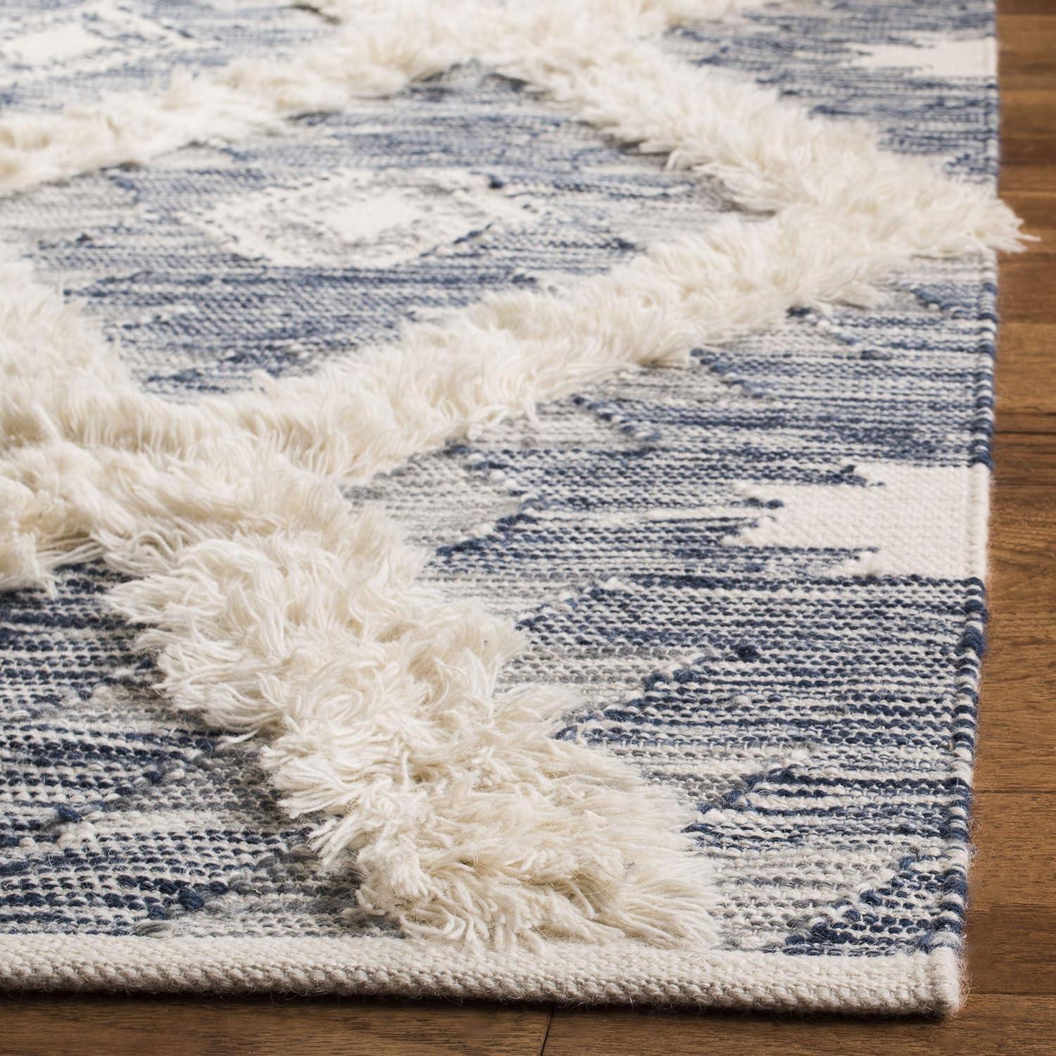 image:imageSAFAVIEH Kenya Collection Area Rug 6 x 9 Silver amp Ivory Handmade Moroccan Boho Tribal Wool Ideal for High Traffic Areas in Living Room Bedroom KNY455GBlueIvory