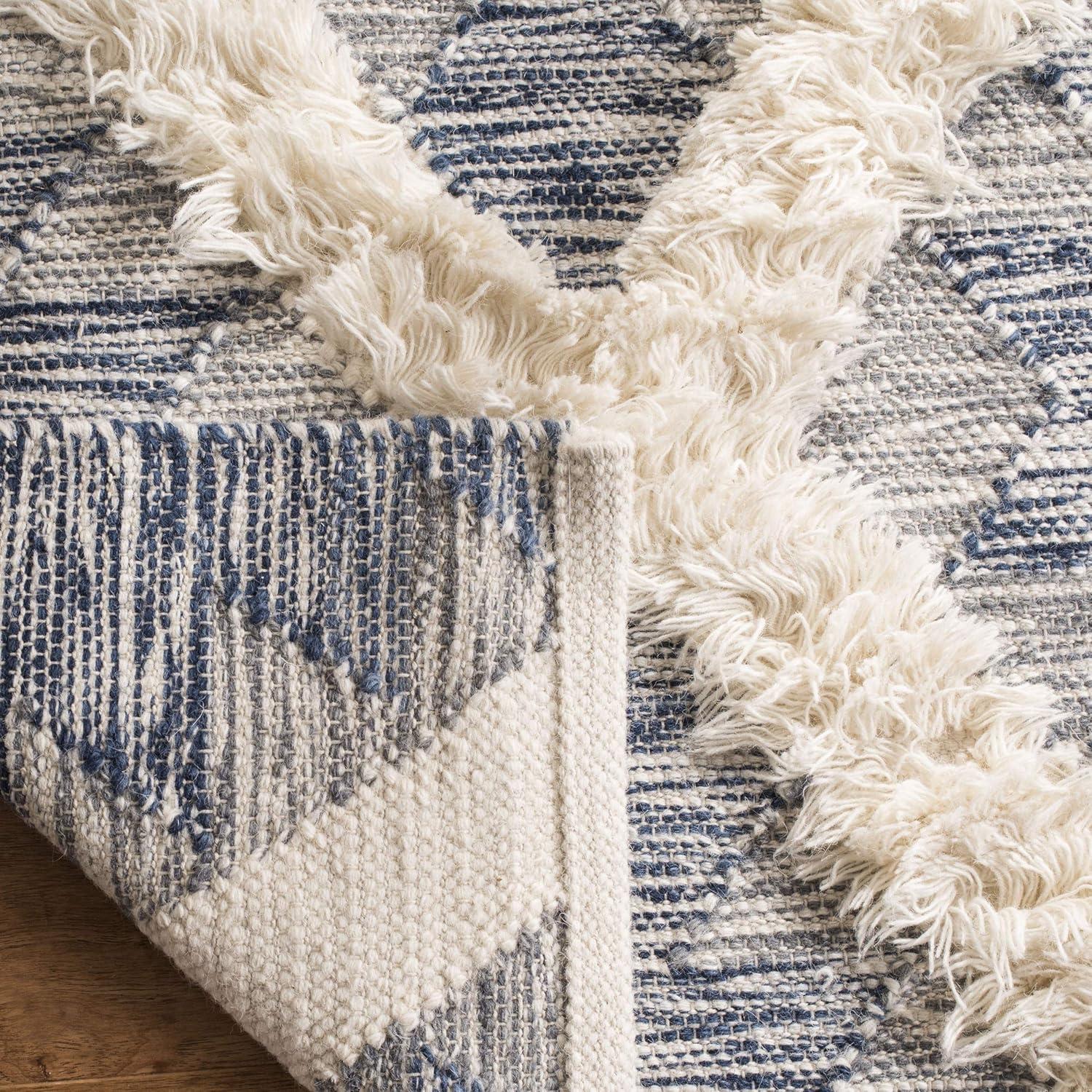 image:imageSAFAVIEH Kenya Collection Area Rug 6 x 9 Silver amp Ivory Handmade Moroccan Boho Tribal Wool Ideal for High Traffic Areas in Living Room Bedroom KNY455GBlueIvory