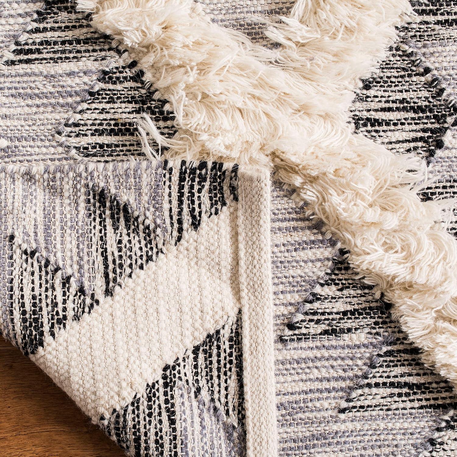 image:imageSAFAVIEH Kenya Collection Area Rug 6 x 9 Silver amp Ivory Handmade Moroccan Boho Tribal Wool Ideal for High Traffic Areas in Living Room Bedroom KNY455GCharcoalIvory