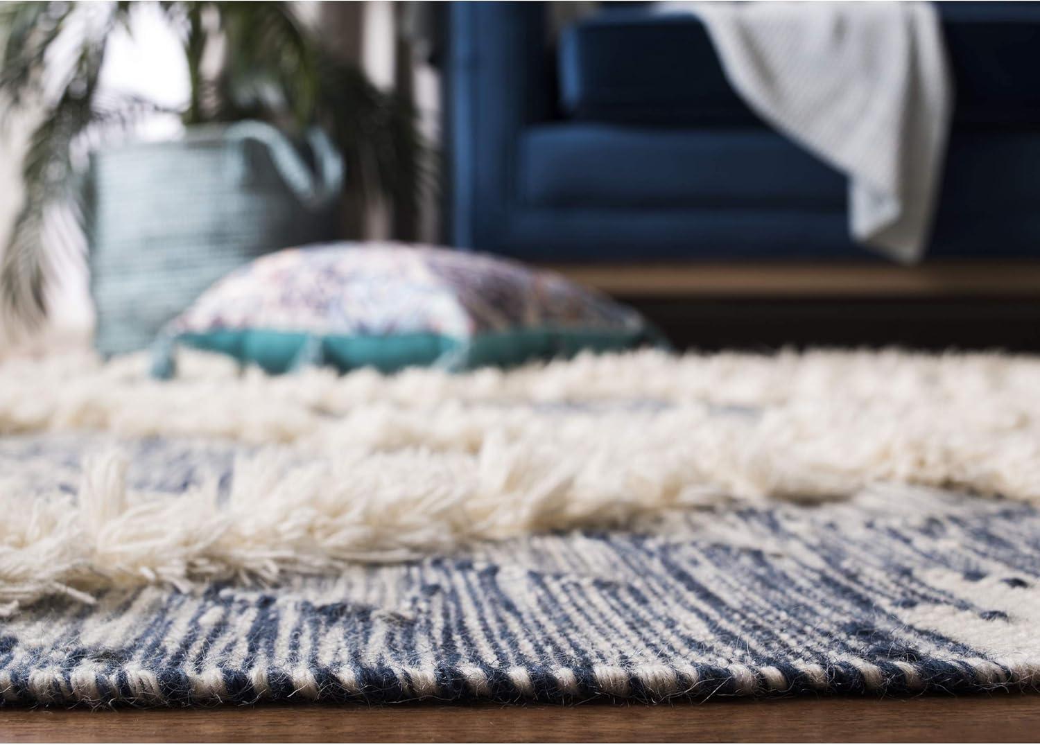 image:imageSAFAVIEH Kenya Collection Area Rug 6 x 9 Silver amp Ivory Handmade Moroccan Boho Tribal Wool Ideal for High Traffic Areas in Living Room Bedroom KNY455GBlueIvory