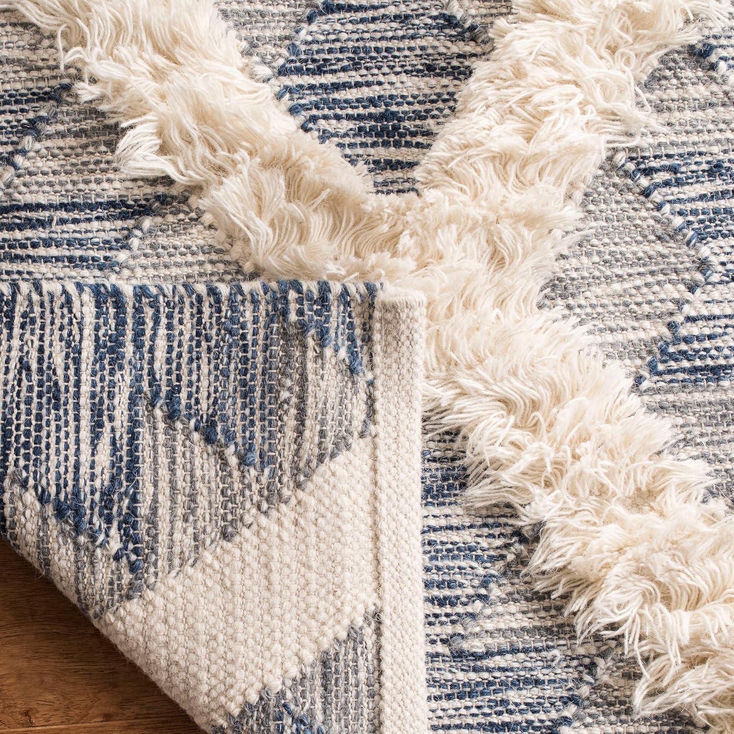 image:imageSAFAVIEH Kenya Collection Area Rug 6 x 9 Silver amp Ivory Handmade Moroccan Boho Tribal Wool Ideal for High Traffic Areas in Living Room Bedroom KNY455GBlueIvory