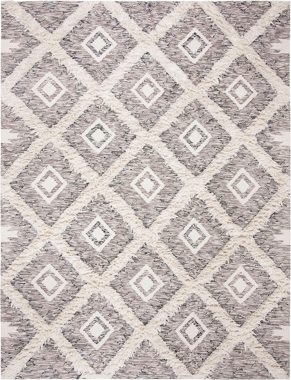 image:imageSAFAVIEH Kenya Collection Area Rug 6 x 9 Silver amp Ivory Handmade Moroccan Boho Tribal Wool Ideal for High Traffic Areas in Living Room Bedroom KNY455GBlackIvory