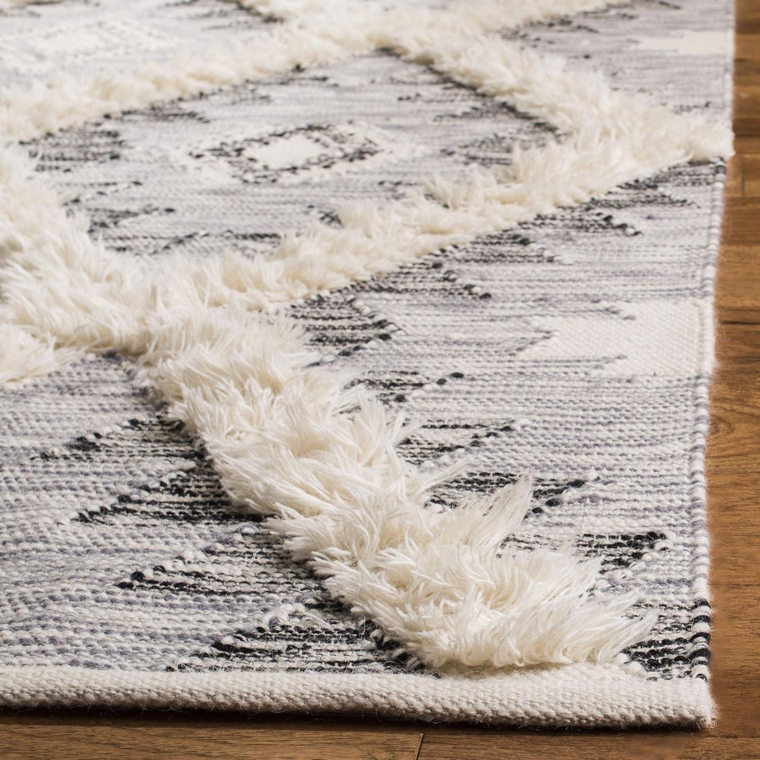 image:imageSAFAVIEH Kenya Collection Area Rug 6 x 9 Silver amp Ivory Handmade Moroccan Boho Tribal Wool Ideal for High Traffic Areas in Living Room Bedroom KNY455GCharcoalIvory