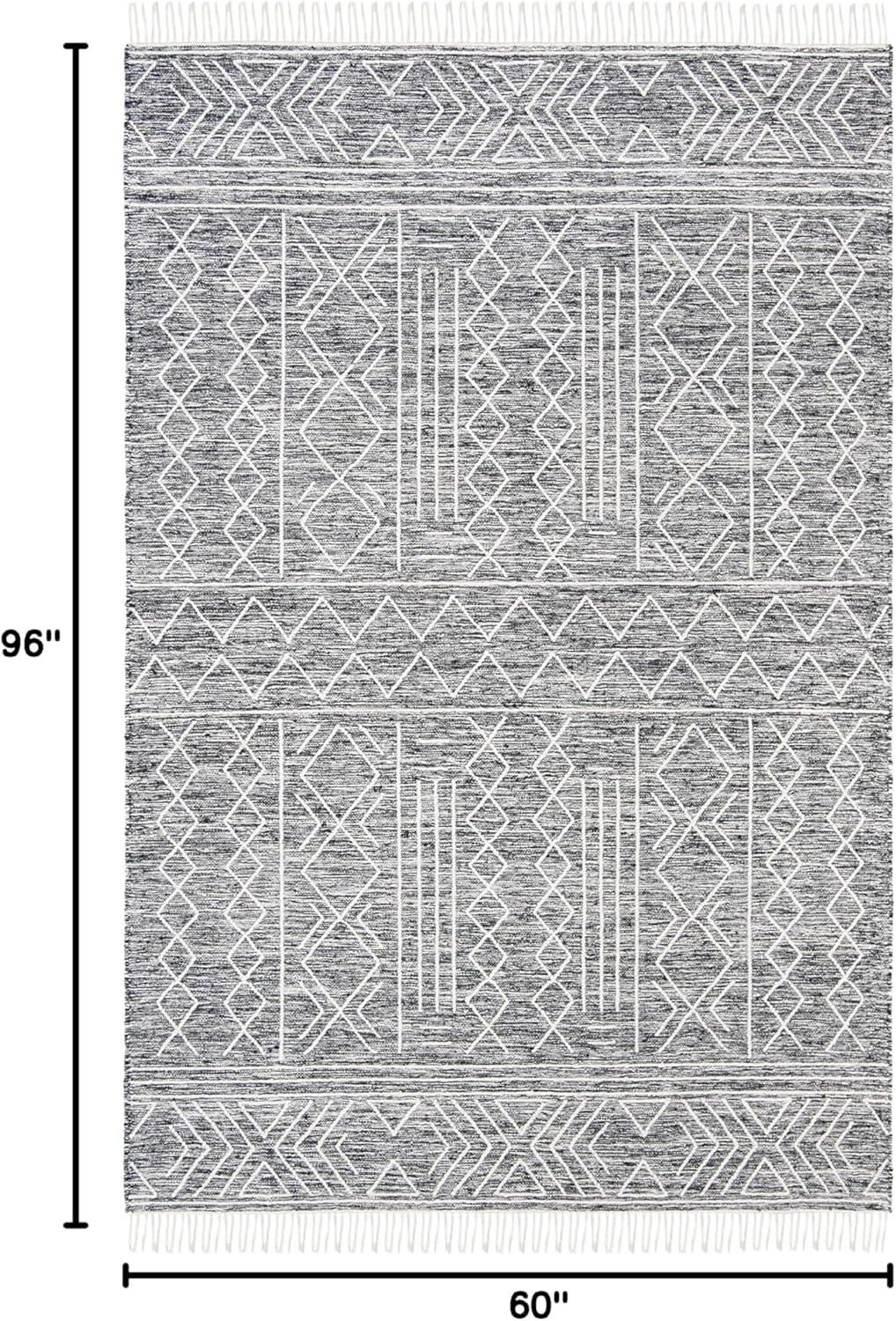 image:imageSAFAVIEH Kilim Collection Area Rug 5 x 8 Black amp Ivory Handmade Moroccan Fringe Wool Ideal for High Traffic Areas in Living Room Bedroom KLM521ABlackIvory