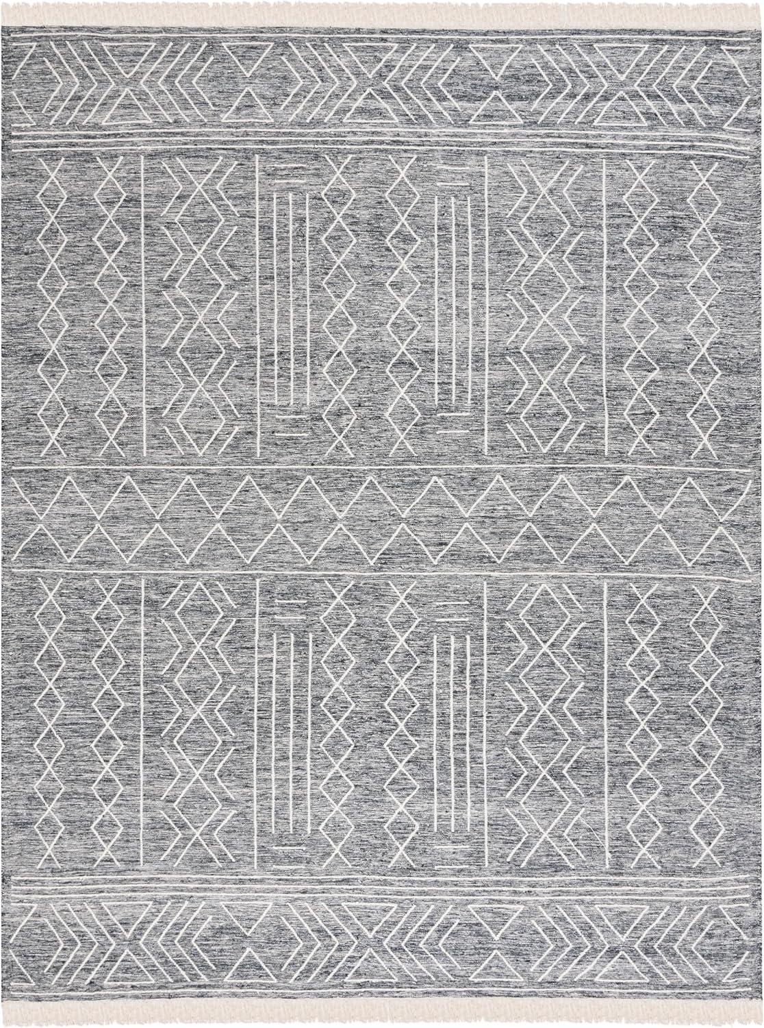 image:imageSAFAVIEH Kilim Collection Area Rug 5 x 8 Black amp Ivory Handmade Moroccan Fringe Wool Ideal for High Traffic Areas in Living Room Bedroom KLM521ABlackIvory