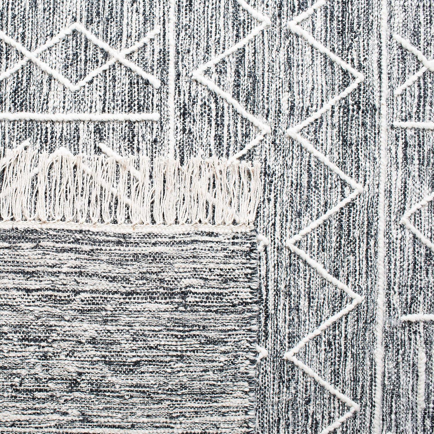 image:imageSAFAVIEH Kilim Collection Area Rug 5 x 8 Black amp Ivory Handmade Moroccan Fringe Wool Ideal for High Traffic Areas in Living Room Bedroom KLM521ABlackIvory