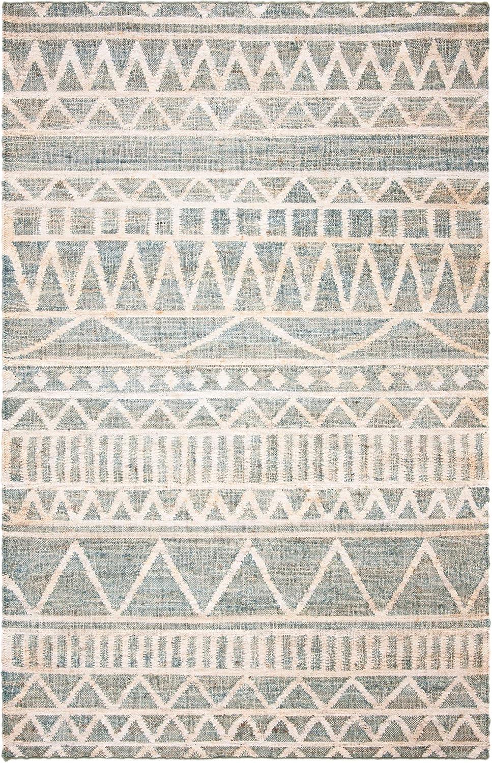 image:imageSAFAVIEH Kilim Collection Area Rug 5 x 8 Blue amp Beige Handmade Moroccan Boho Jute amp Cotton Ideal for High Traffic Areas in Living Room Bedroom KLM752HBlueBeige