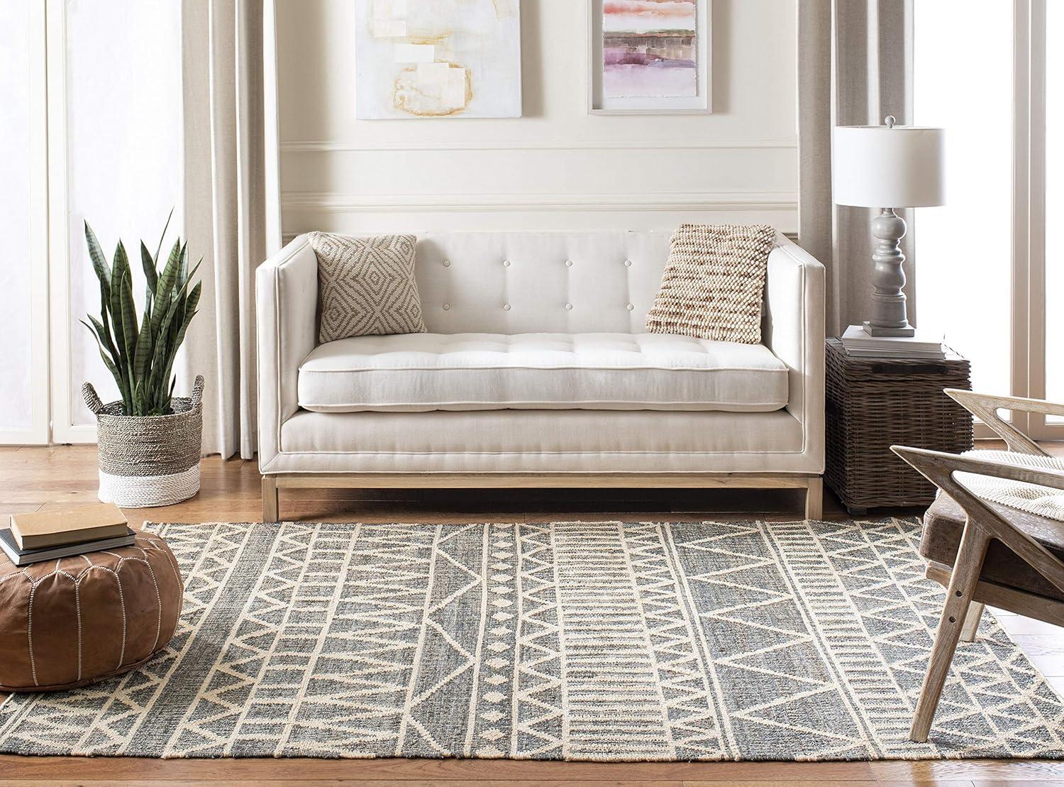 image:imageSAFAVIEH Kilim Collection Area Rug 5 x 8 Blue amp Beige Handmade Moroccan Boho Jute amp Cotton Ideal for High Traffic Areas in Living Room Bedroom KLM752HBlueBeige