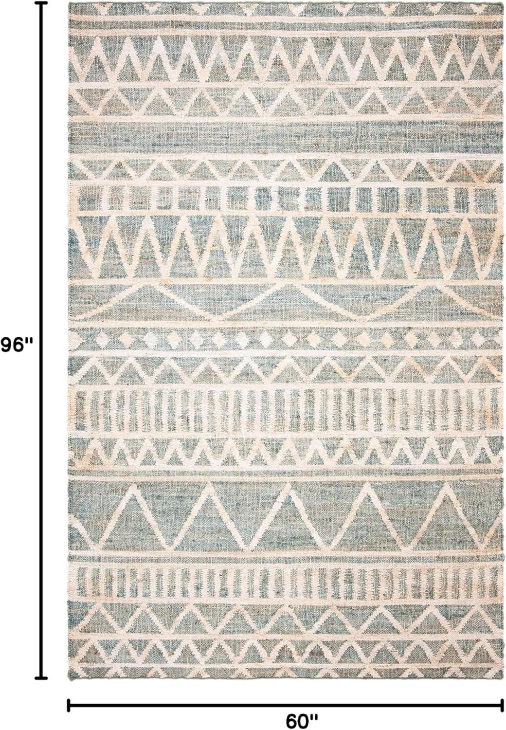 image:imageSAFAVIEH Kilim Collection Area Rug 5 x 8 Blue amp Beige Handmade Moroccan Boho Jute amp Cotton Ideal for High Traffic Areas in Living Room Bedroom KLM752HBlueBeige