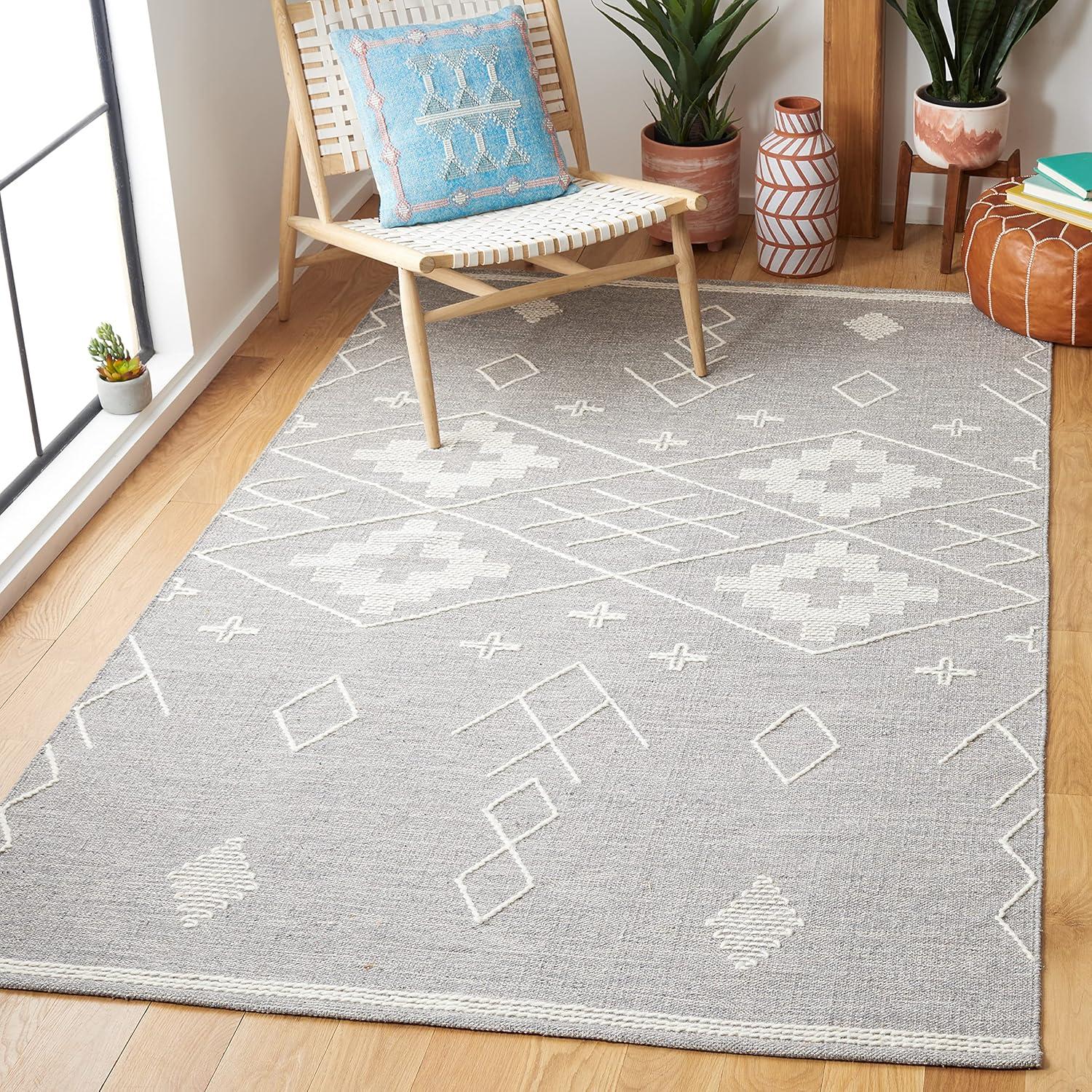 image:imageSAFAVIEH Kilim Collection Area Rug 5 x 8 Grey amp Ivory Handmade Moroccan Boho Rustic Cotton Ideal for High Traffic Areas in Living Room Bedroom KLM851FGreyIvory