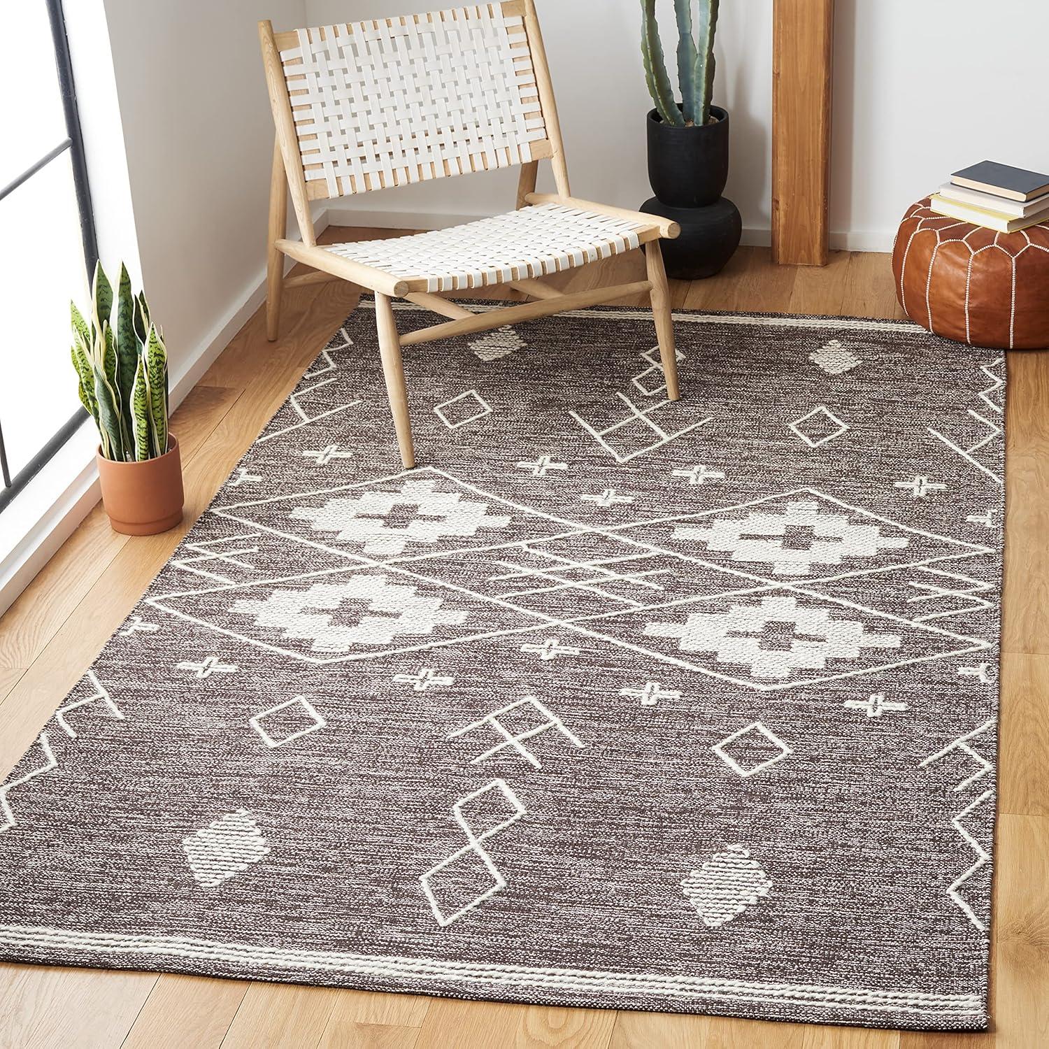 image:imageSAFAVIEH Kilim Collection Area Rug 5 x 8 Grey amp Ivory Handmade Moroccan Boho Rustic Cotton Ideal for High Traffic Areas in Living Room Bedroom KLM851FBrownIvory