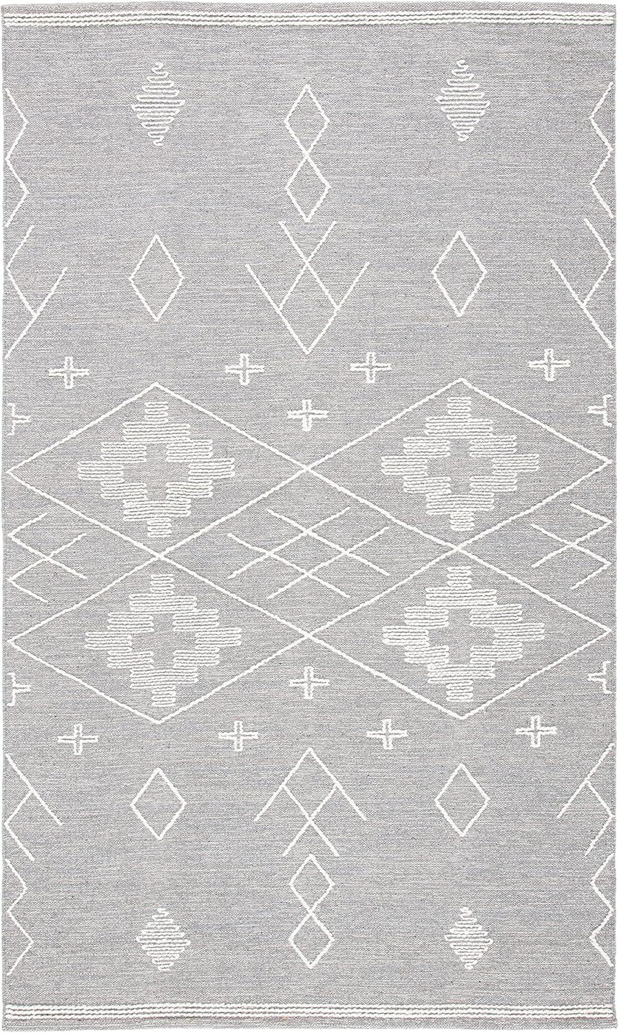 image:imageSAFAVIEH Kilim Collection Area Rug 5 x 8 Grey amp Ivory Handmade Moroccan Boho Rustic Cotton Ideal for High Traffic Areas in Living Room Bedroom KLM851FGreyIvory