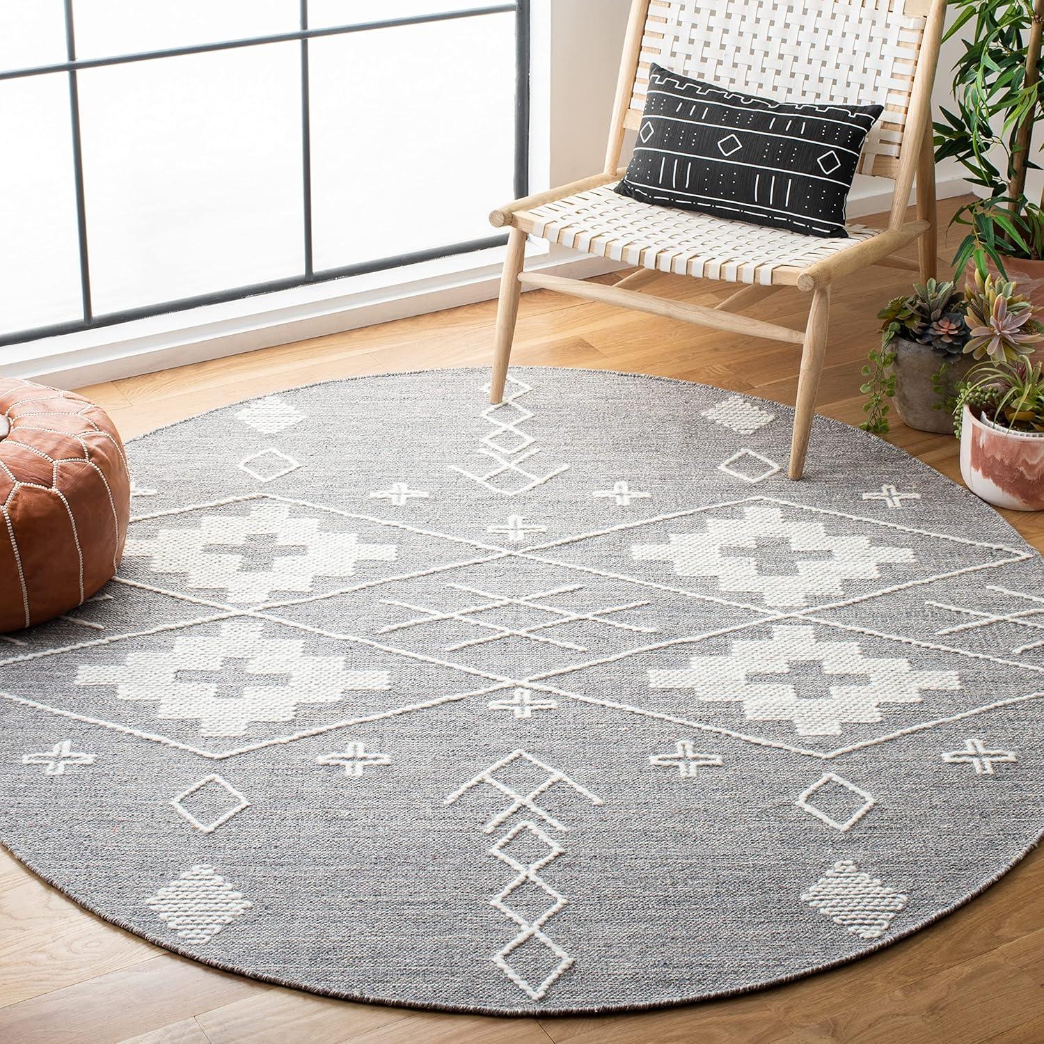 image:imageSAFAVIEH Kilim Collection Area Rug 5 x 8 Grey amp Ivory Handmade Moroccan Boho Rustic Cotton Ideal for High Traffic Areas in Living Room Bedroom KLM851FGreyIvory