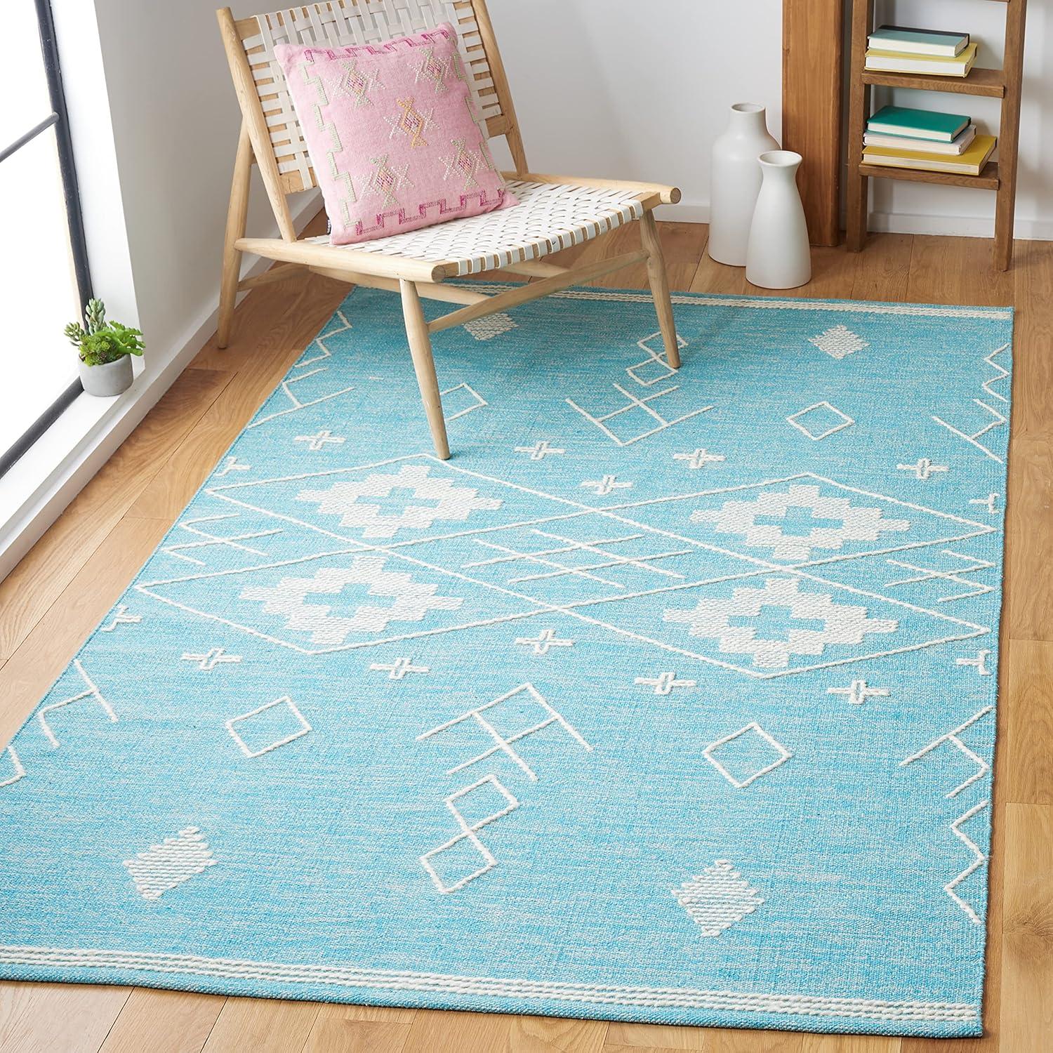 image:imageSAFAVIEH Kilim Collection Area Rug 5 x 8 Grey amp Ivory Handmade Moroccan Boho Rustic Cotton Ideal for High Traffic Areas in Living Room Bedroom KLM851FTealIvory